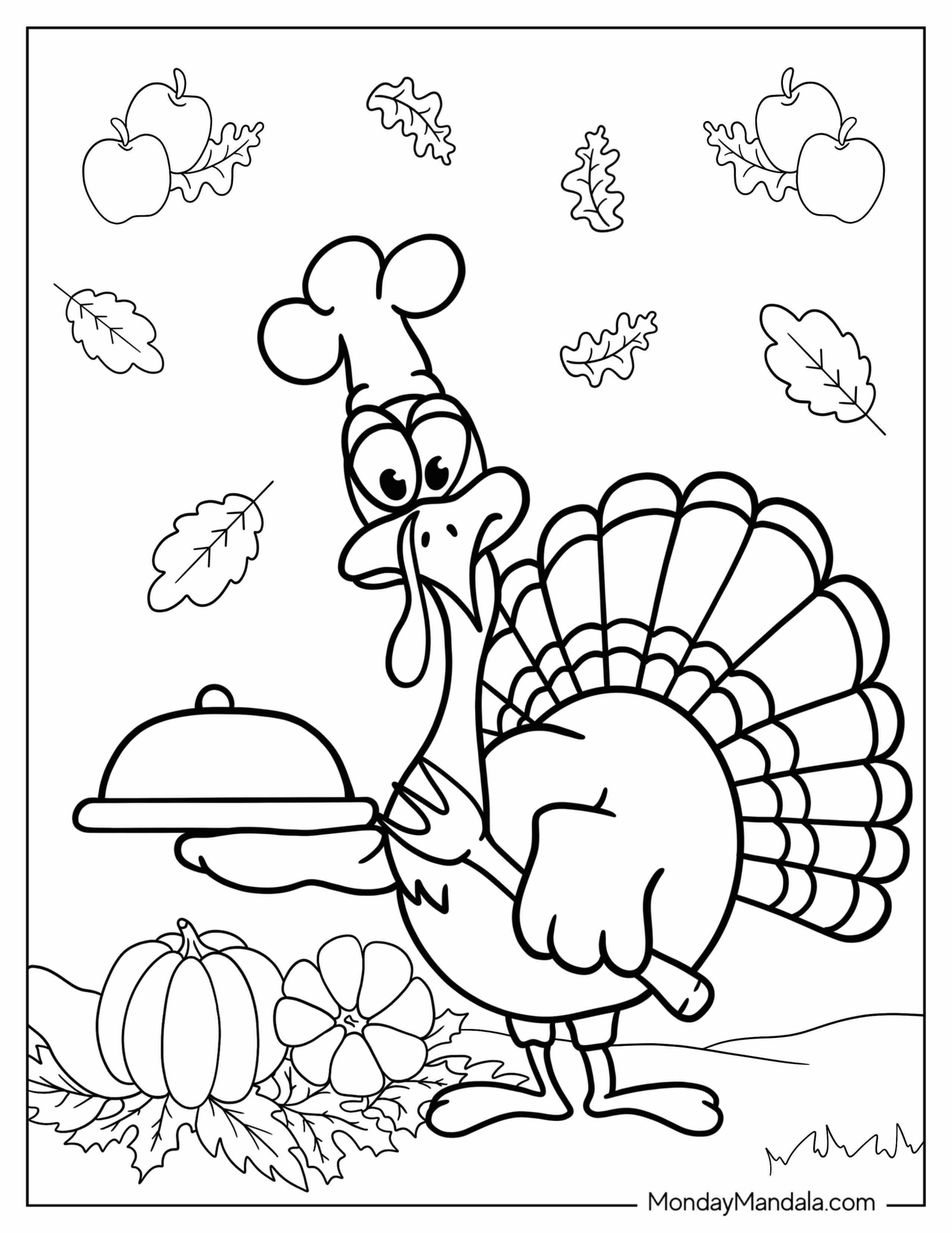 Chef Turkey Holding Fork And Plate With Dome