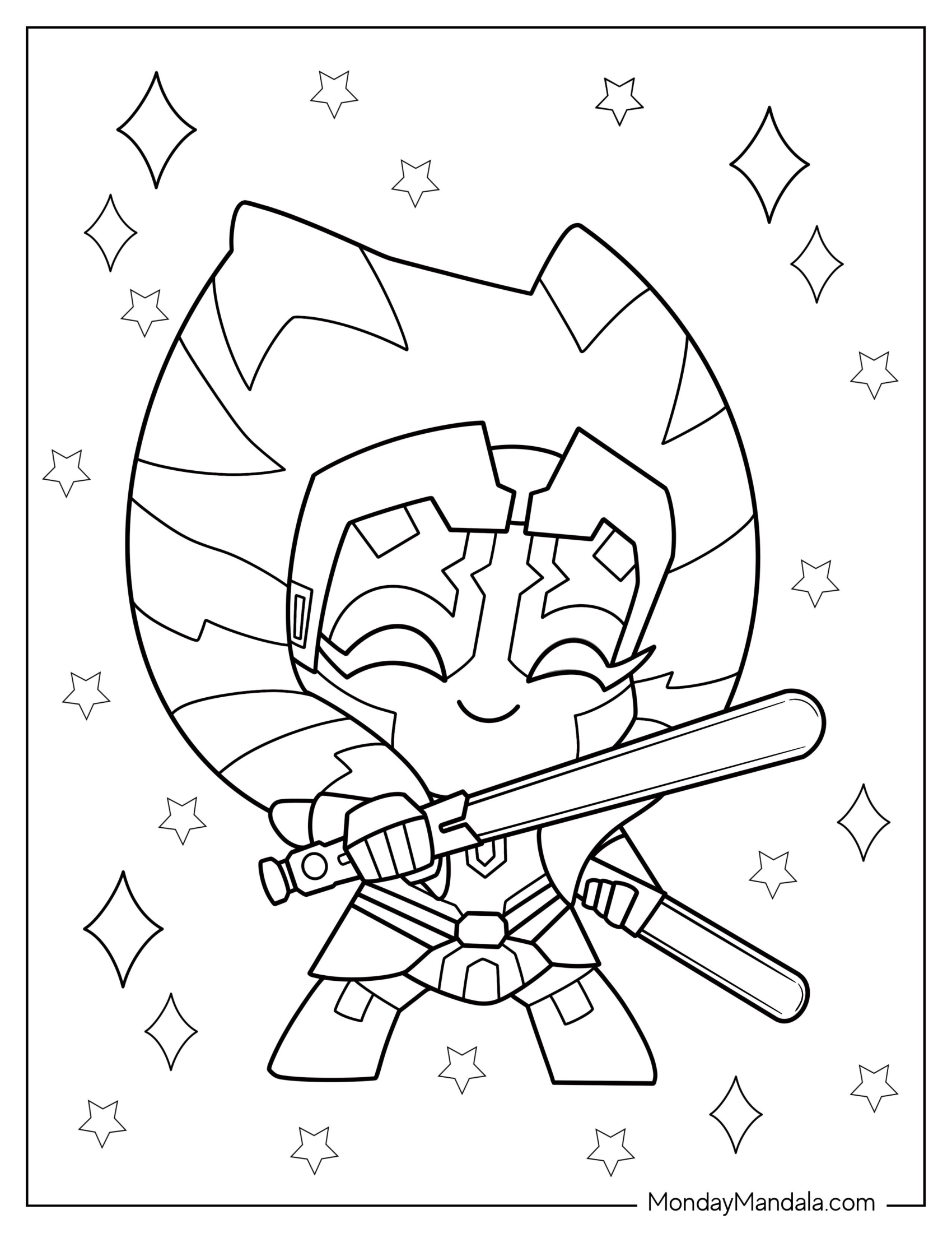 Chibi Ahsoka Coloring Page Smiling For Kids