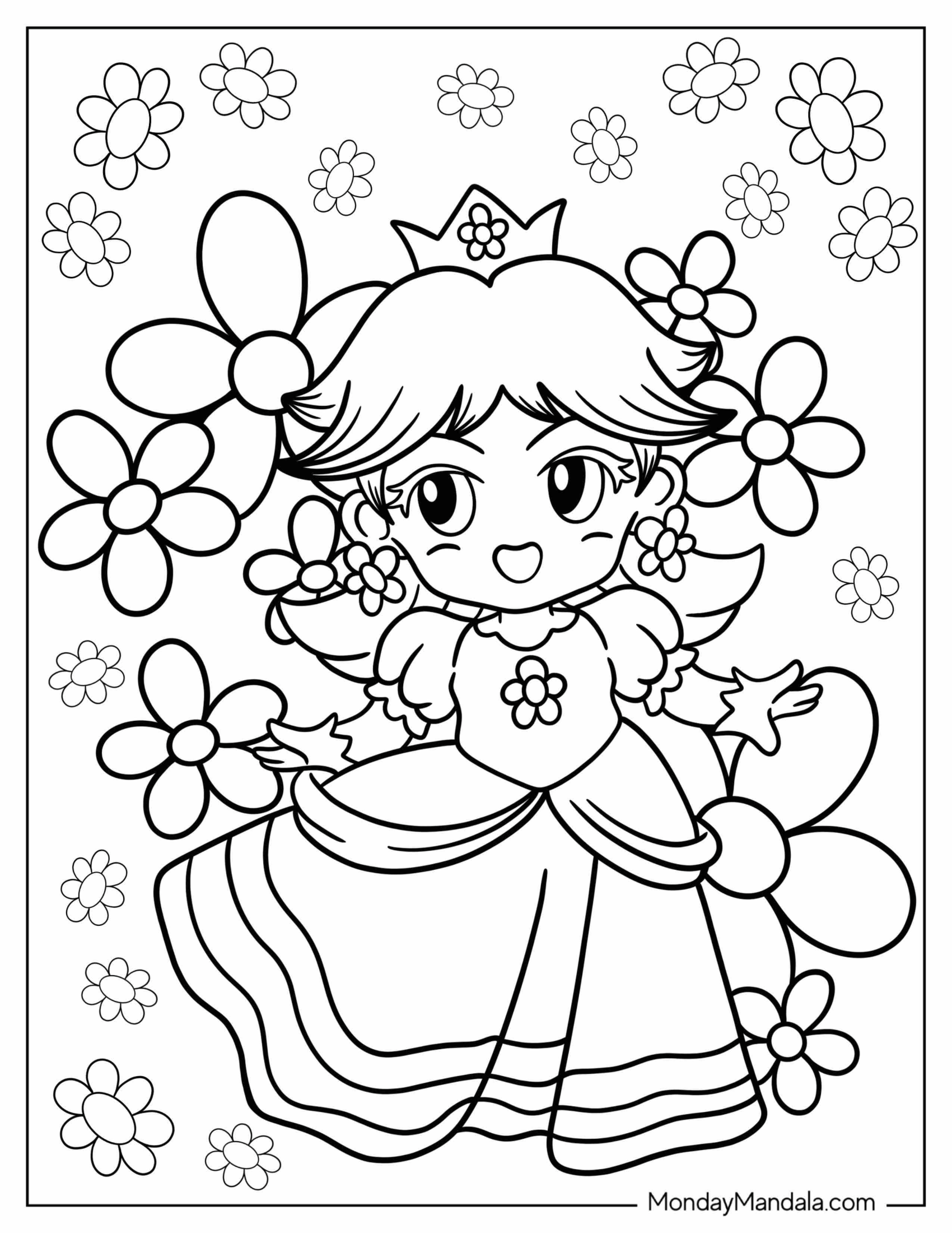 Chibi Anime Princess Daisy Coloring Page For Kids