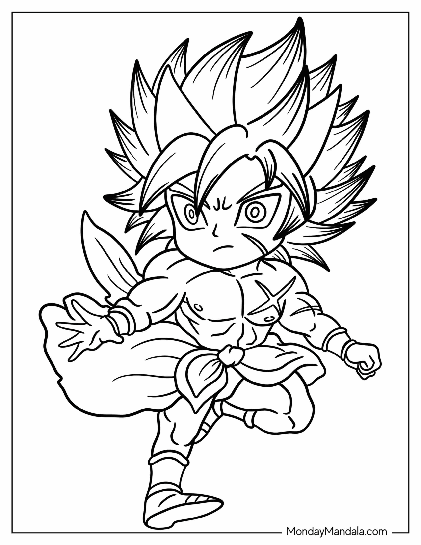 Chibi Broly Coloring Page In Super Saiyan Mode For Kids