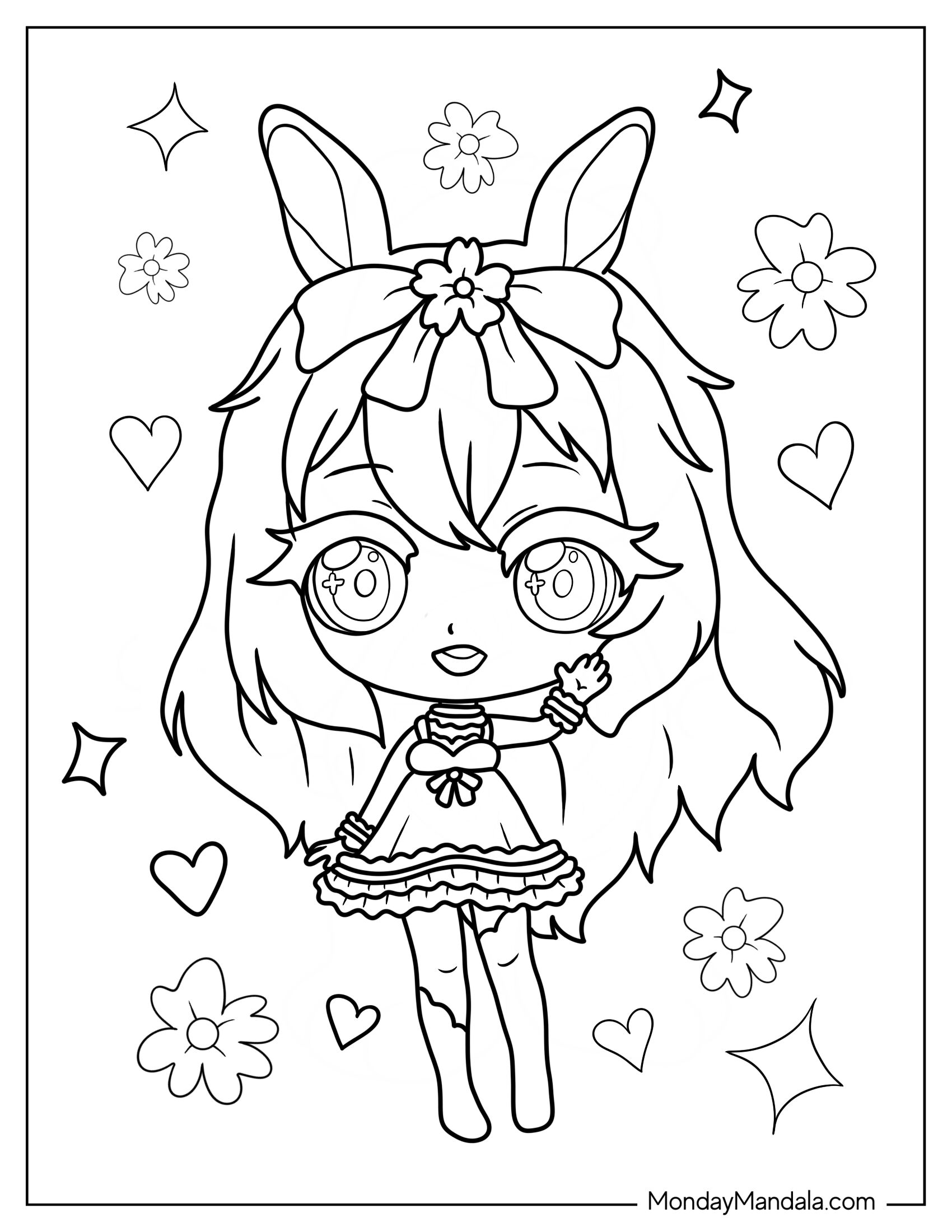 Chibi Coloring Page Of Bunny Girl Waving Hand