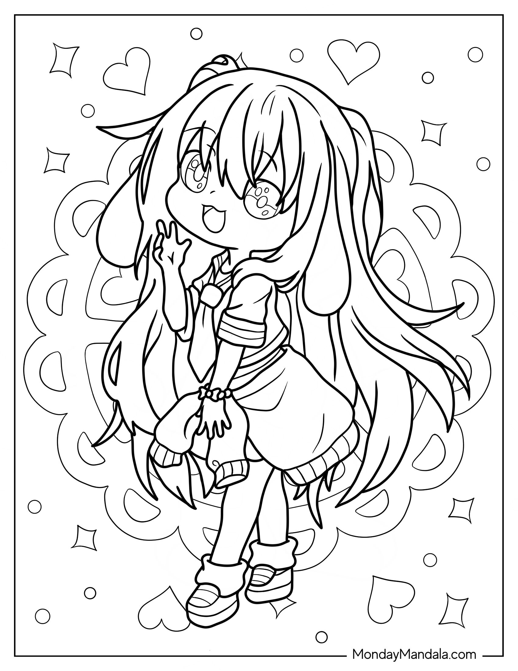 Chibi Coloring Page Of Bunny Girl Waving In High School Uniform