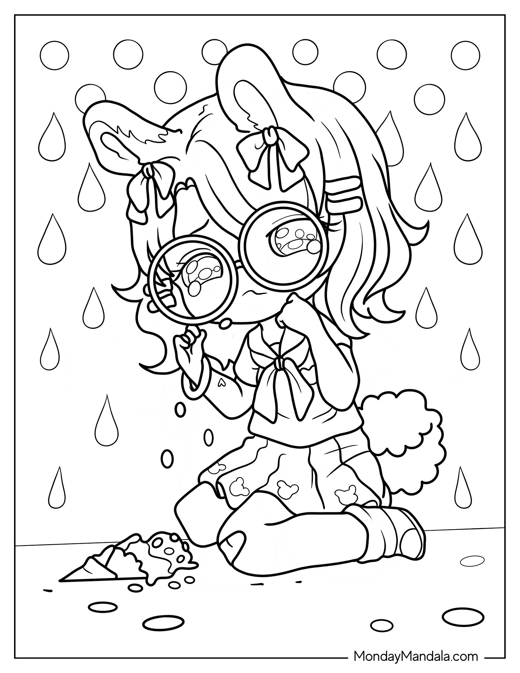 Chibi Coloring Page Of Crying Cat Girl With Glasses And Spilled Ice Cream