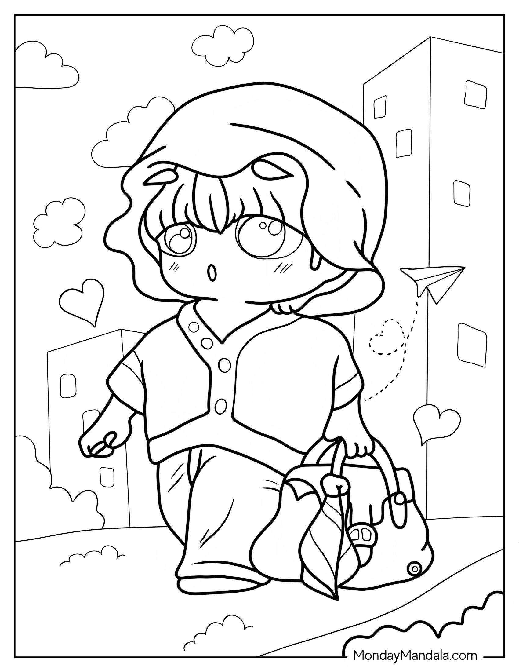 Chibi Coloring Page Of Traveling Boy