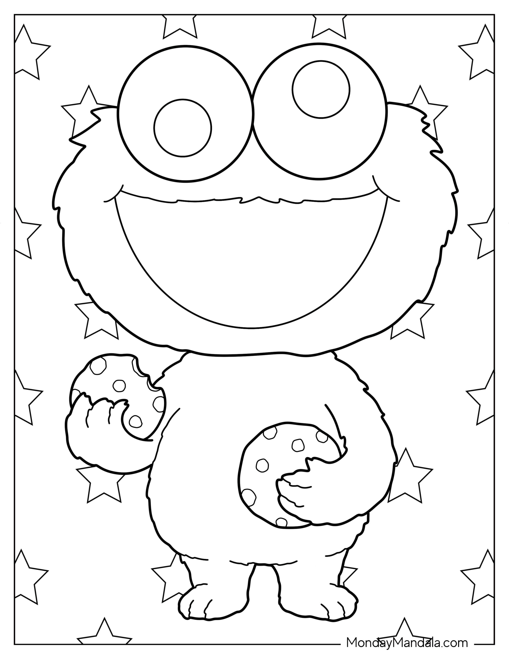 Chibi Cookie Monster Coloring Page For Preschoolers