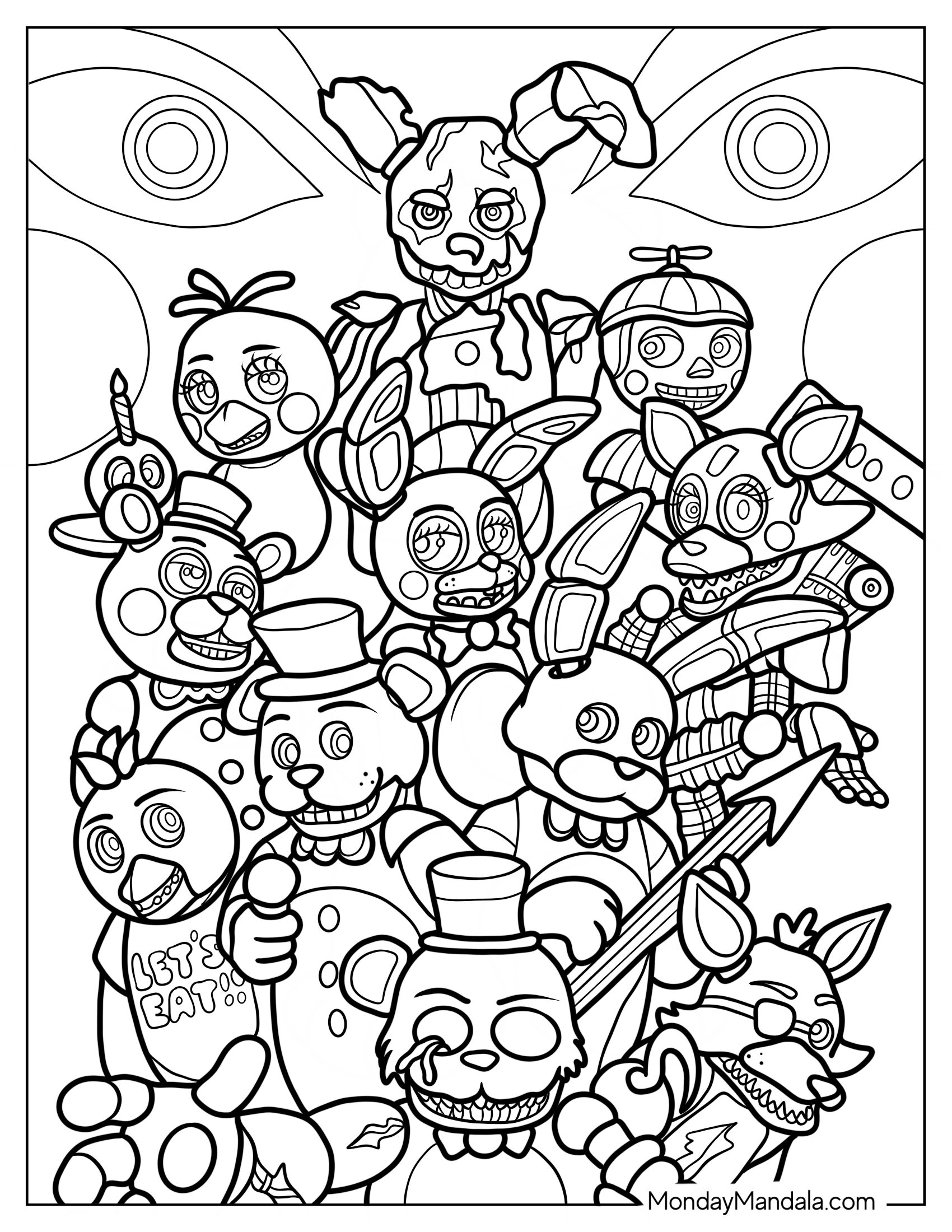 Chibi Five Nights At Freddy's Coloring Page Animatronics