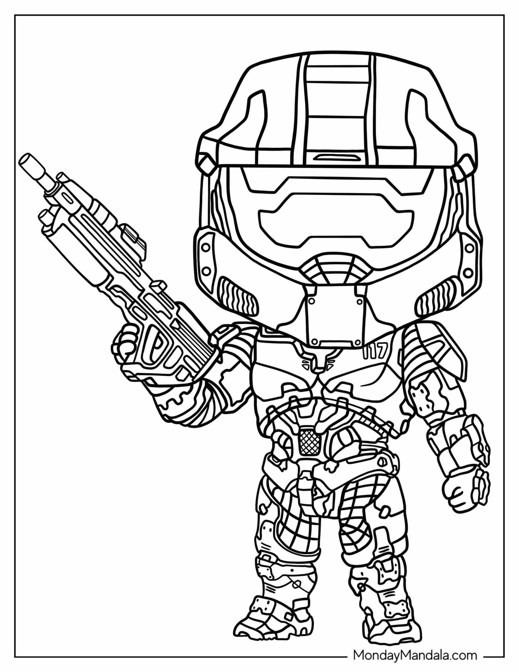 Chibi Halo Coloring Page Of Master Chief For Kids