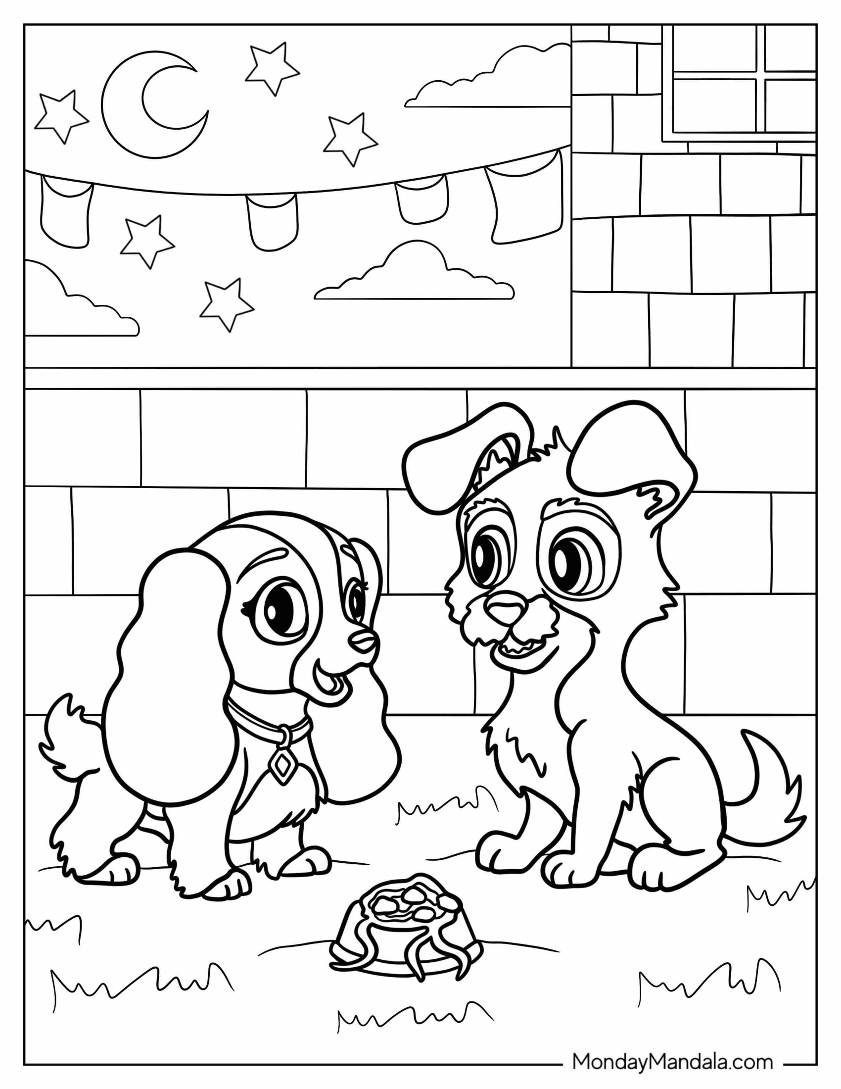 Chibi Lady And The Tramp Coloring Page For Kids