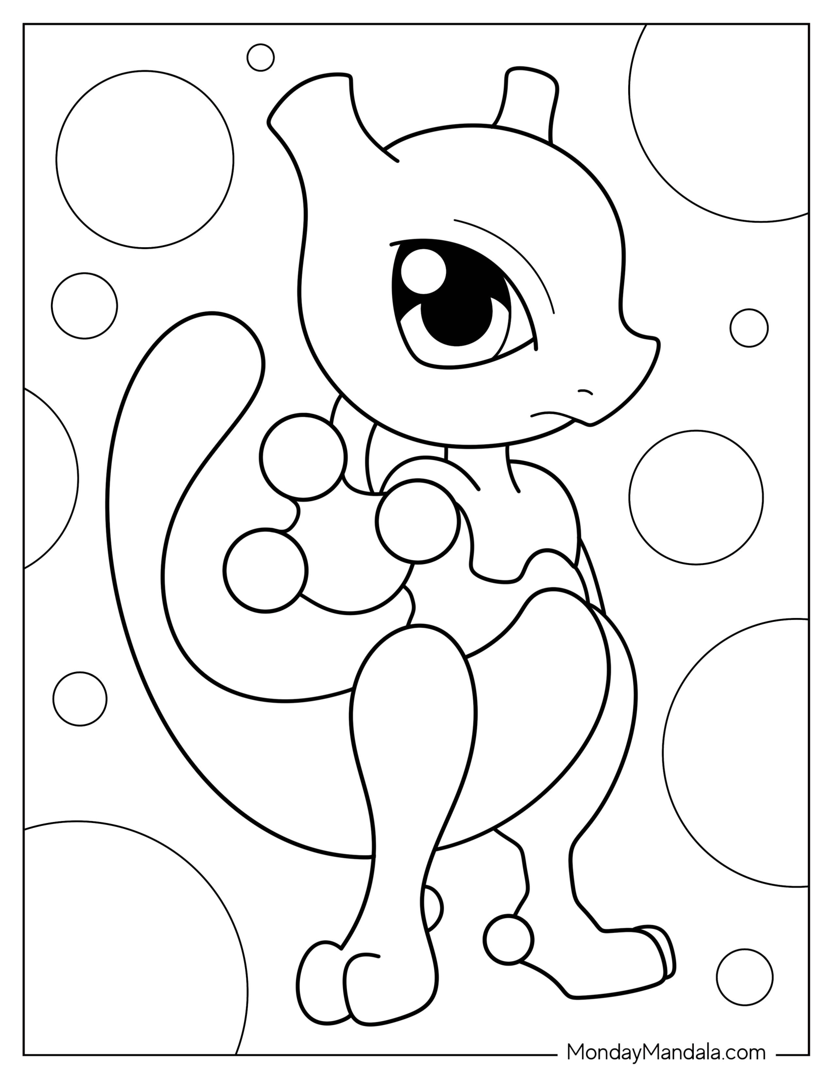 Chibi Mewtwo Coloring Page For Preschoolers