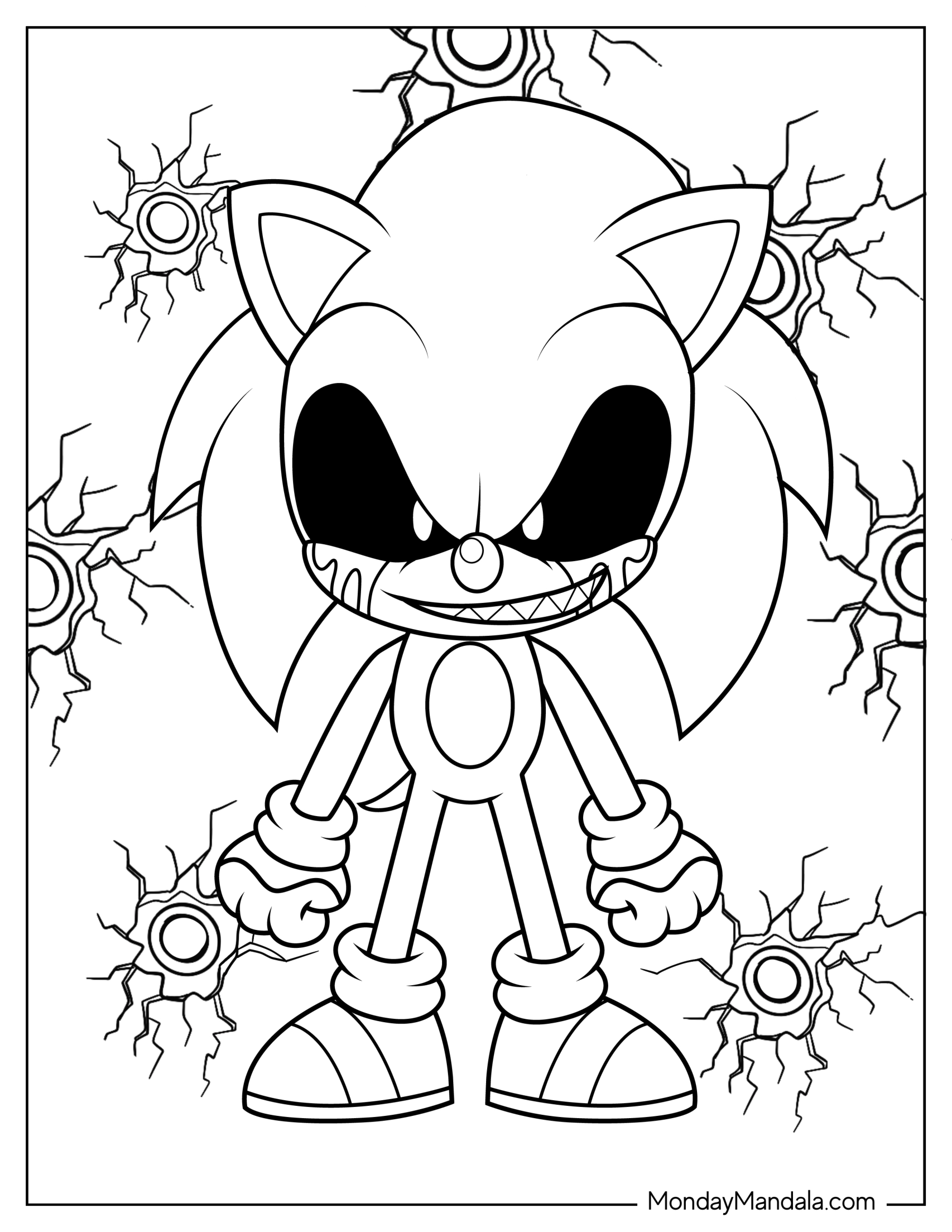 Chibi Sonic Exe Coloring Page In Front Of Broken Wall