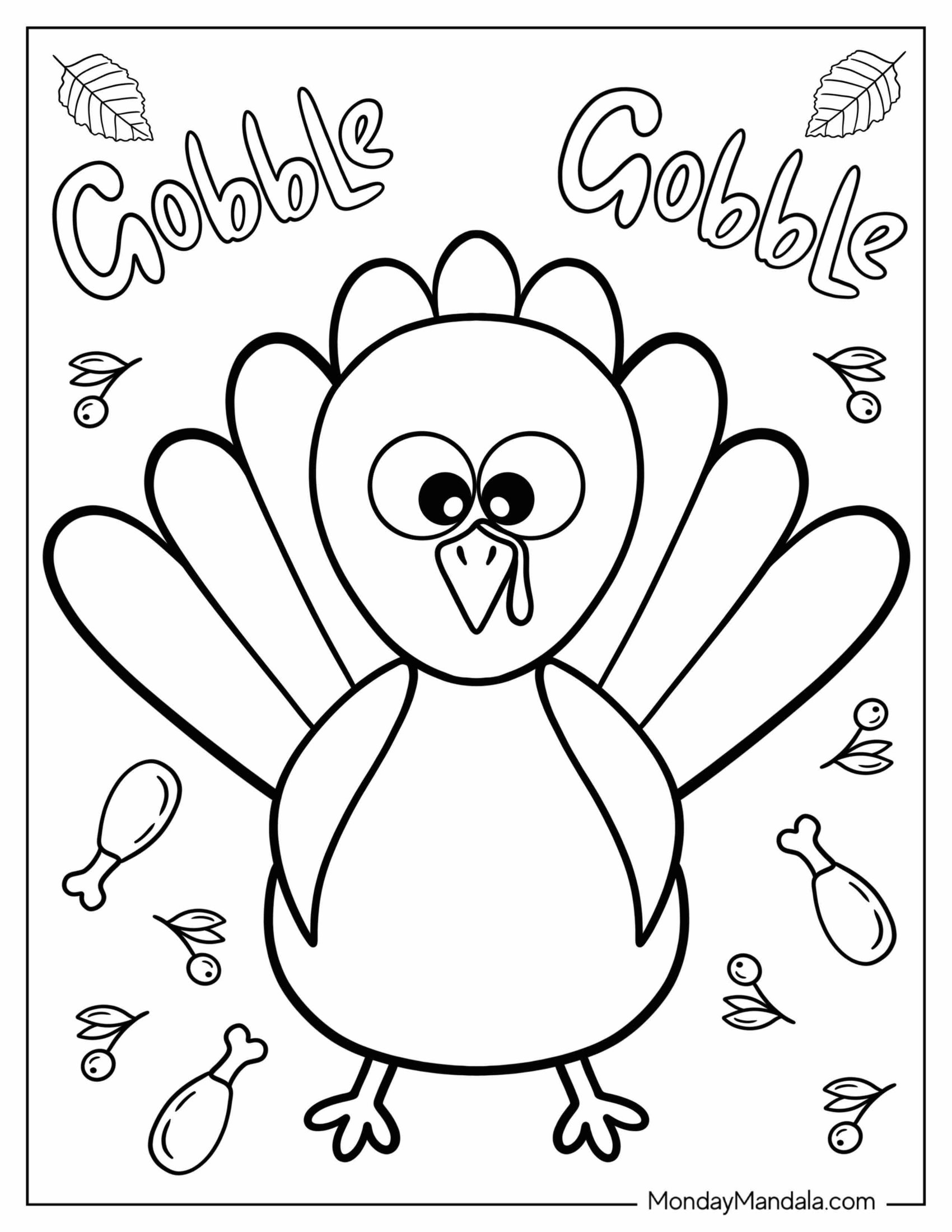 Chibi Thanksgiving Turkey Coloring In For Preschoolers