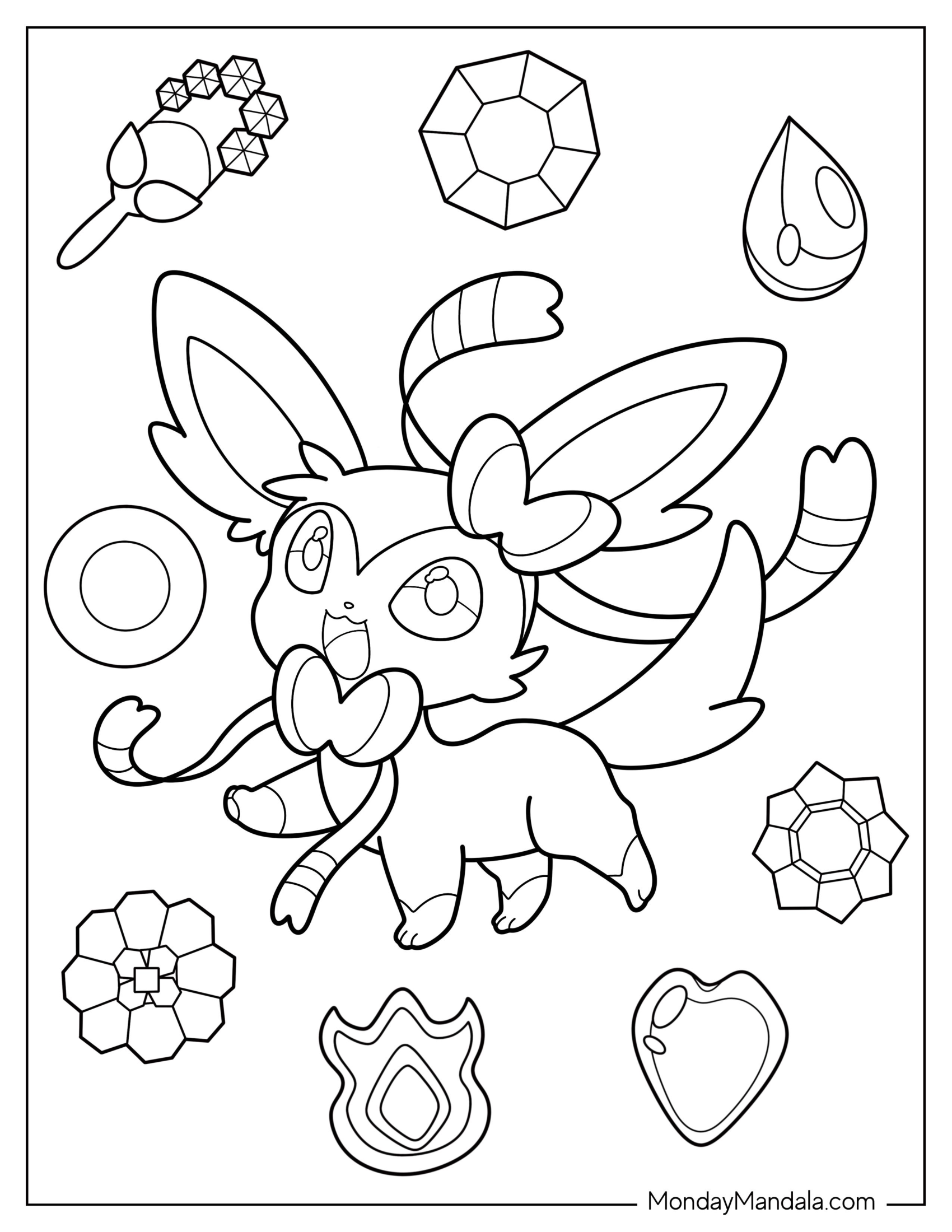 Chibi  Walking Sylveon Coloring Page For Preschoolers