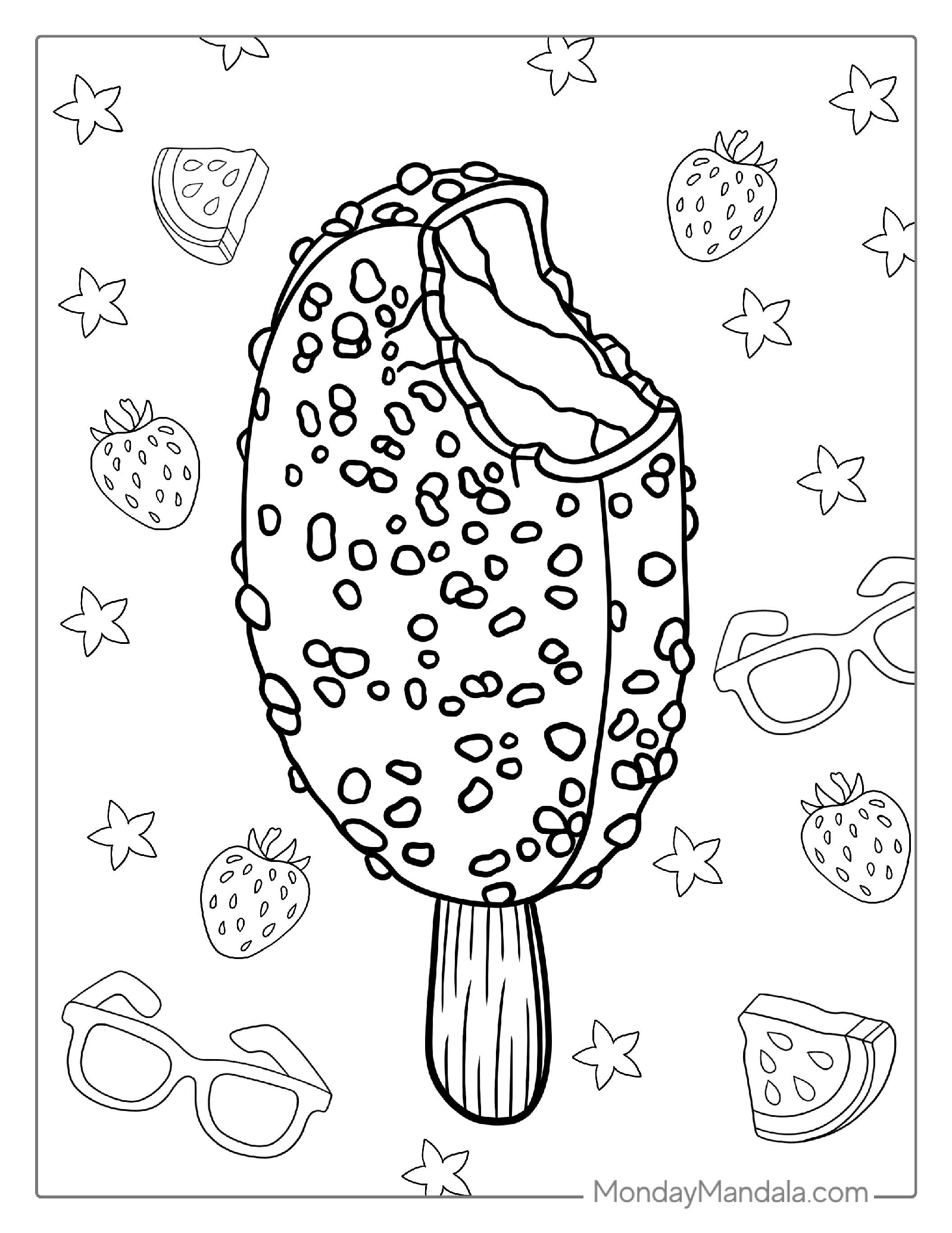 Choc Chip Ice Cream Bar Coloring Page For Preschoolers