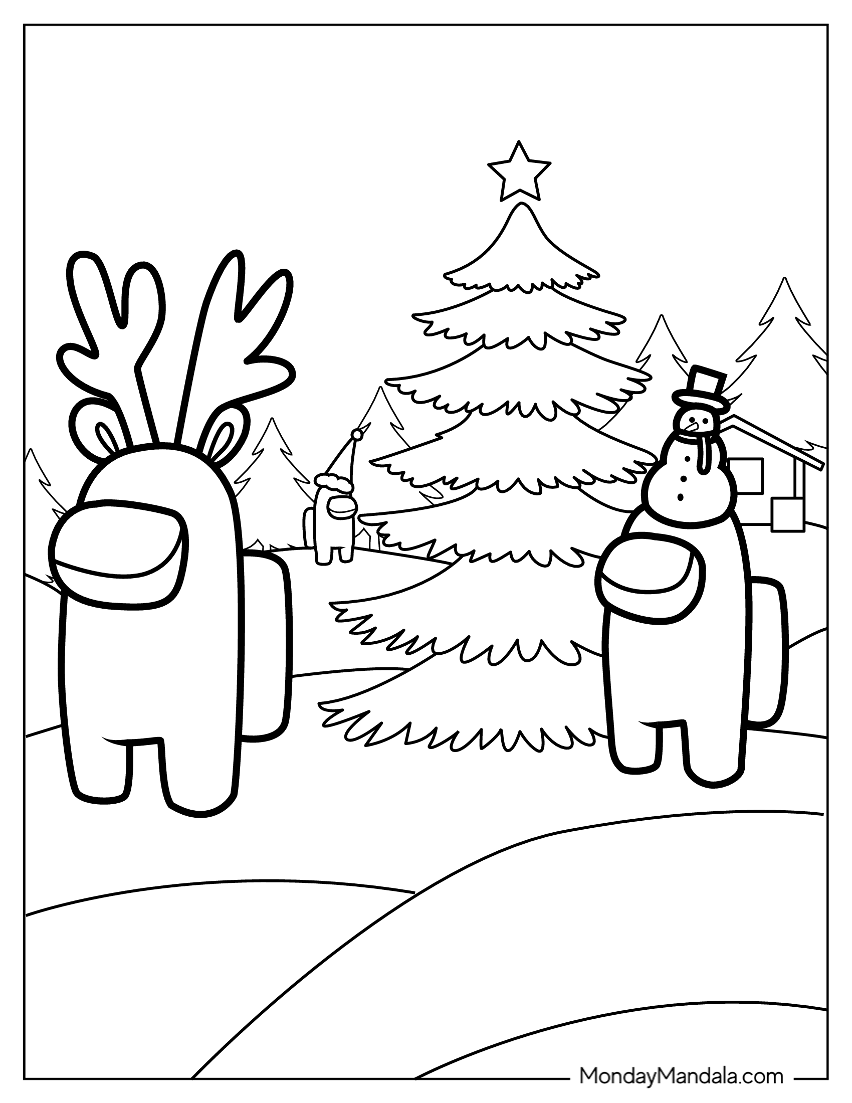 Christmas Themed Among Us Coloring Page