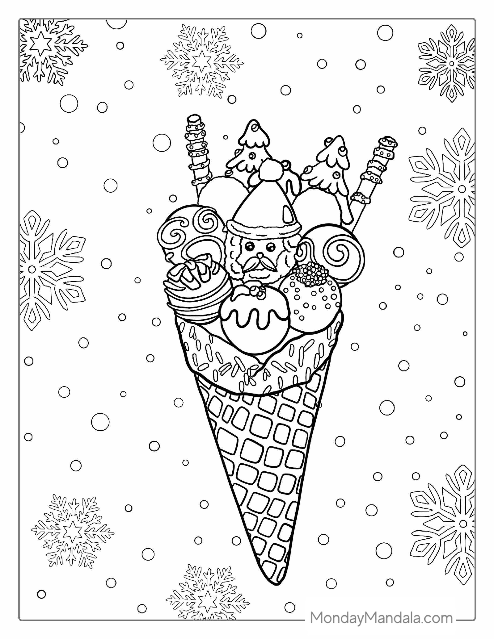 Christmas Themed Ice Cream With Santa To Color