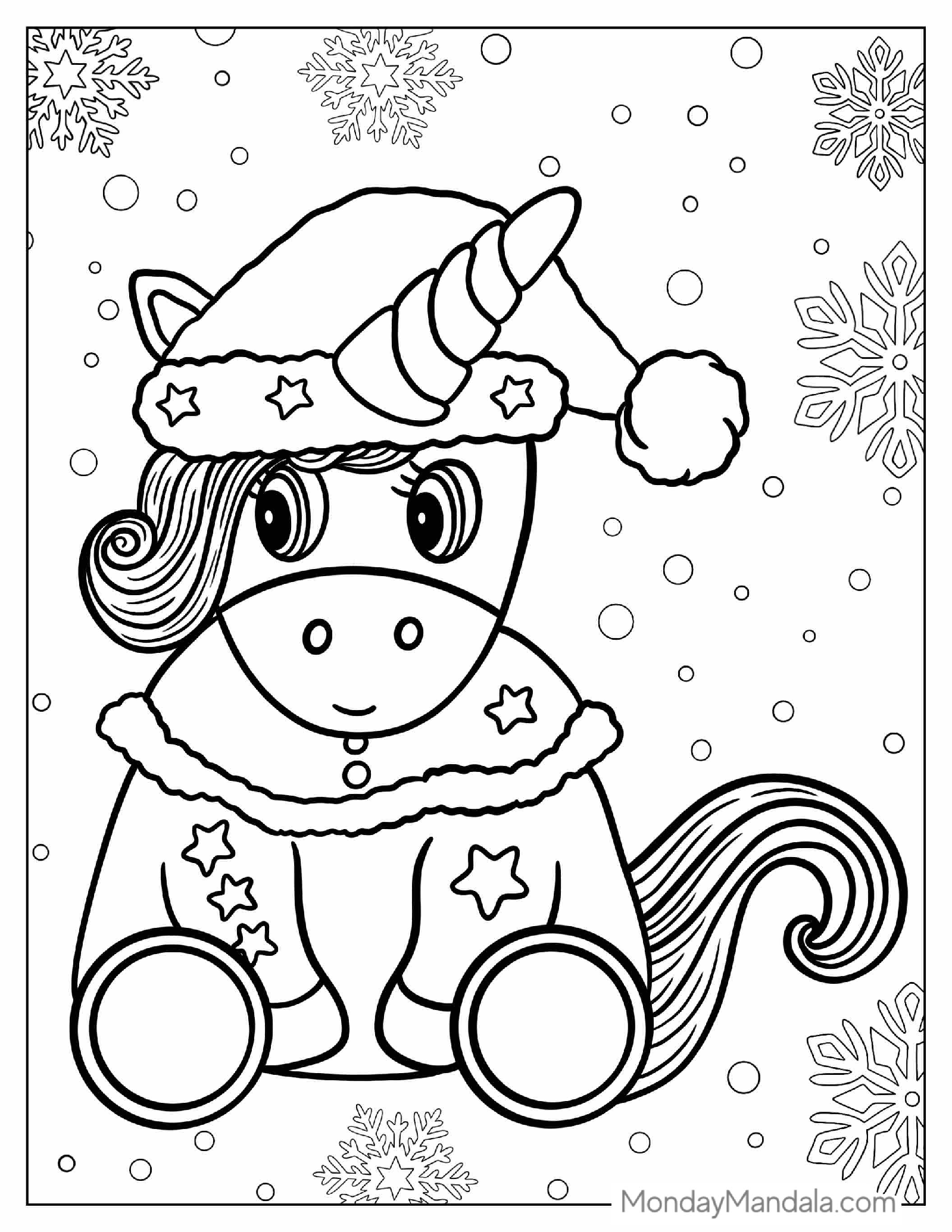 Christmas Themed Unicorn With Santa Hat To Color