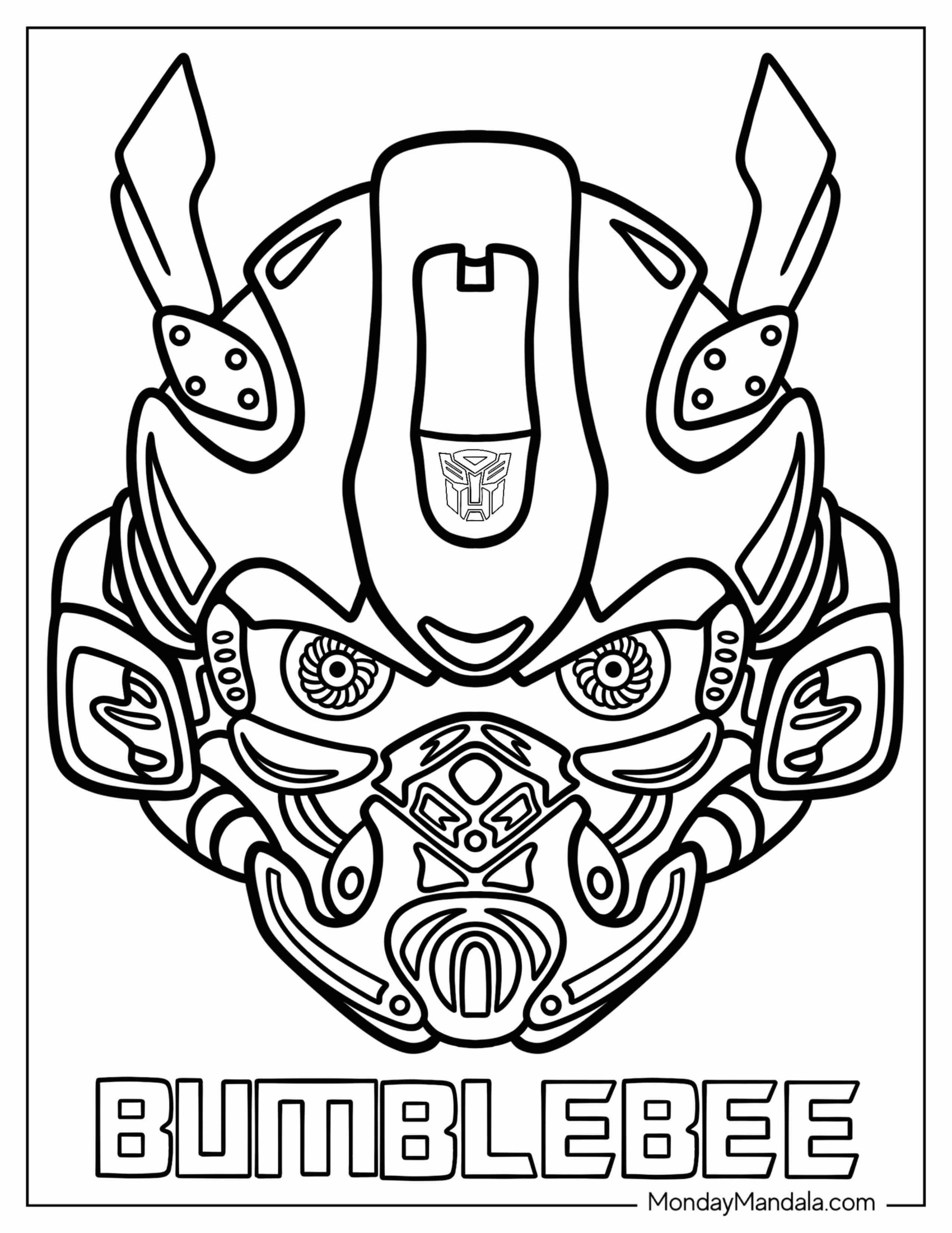 Close Up Face Of Bumblebee Coloring Page