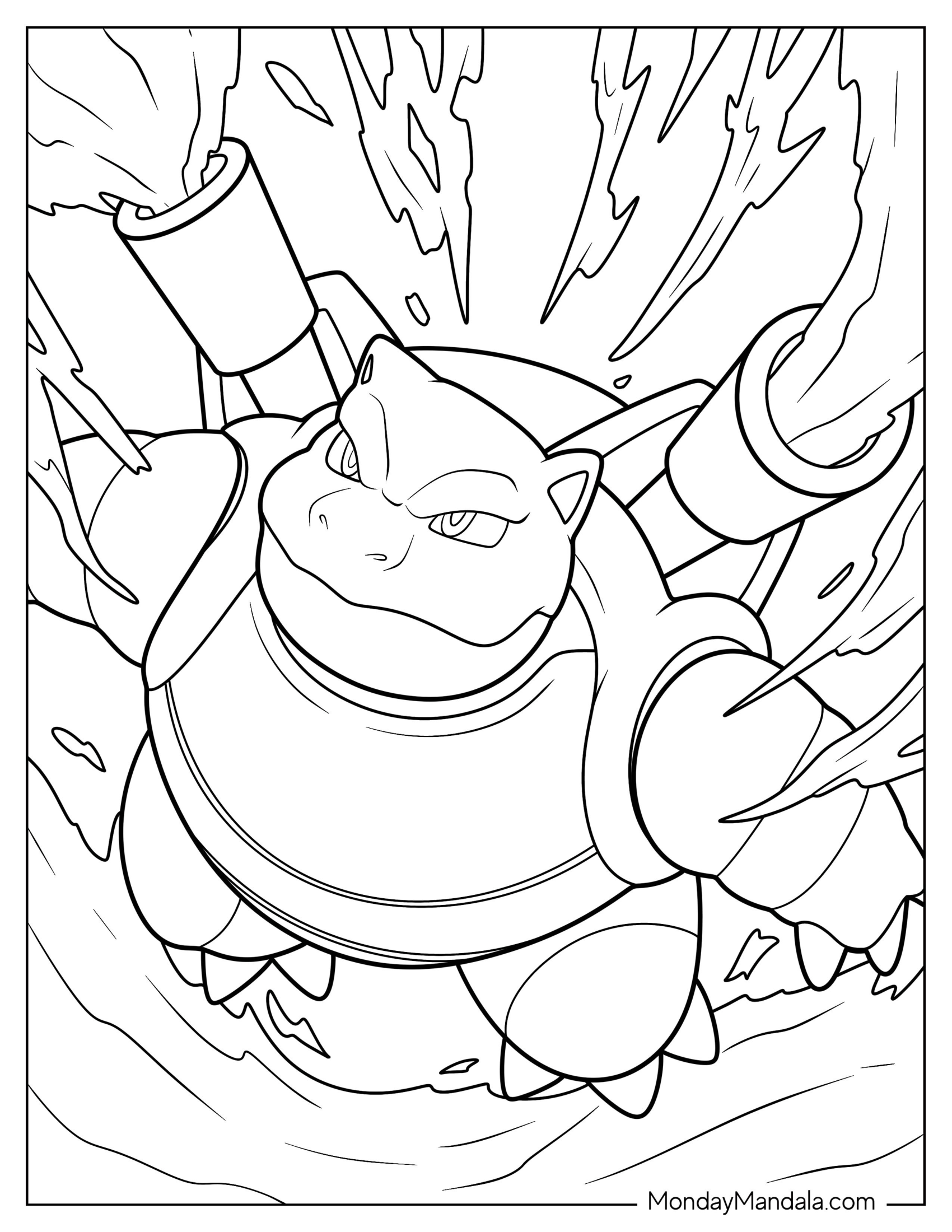 Close Up Of Blastoise Coloring Page Blasting Water