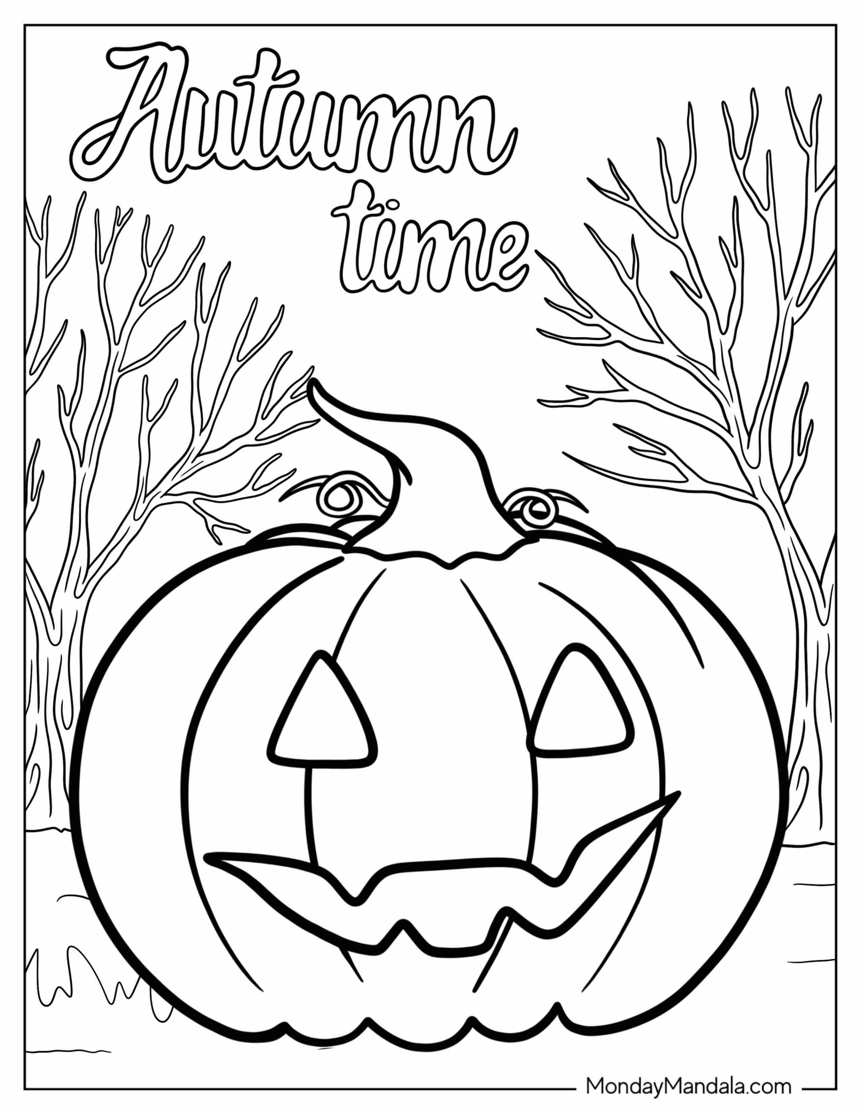 Coloring Page Of Autumn Time Jack-O-Lantern