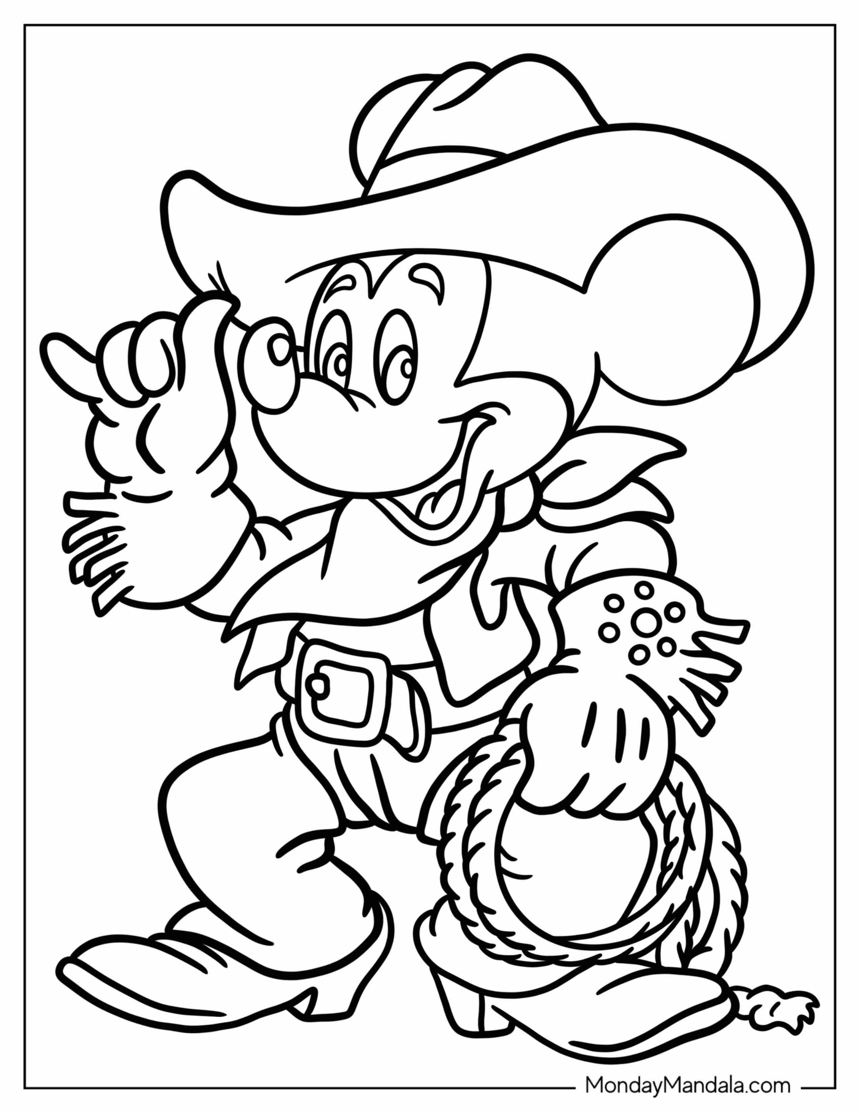 Coloring Page Of Cowboy Mickey Mouse For Kids