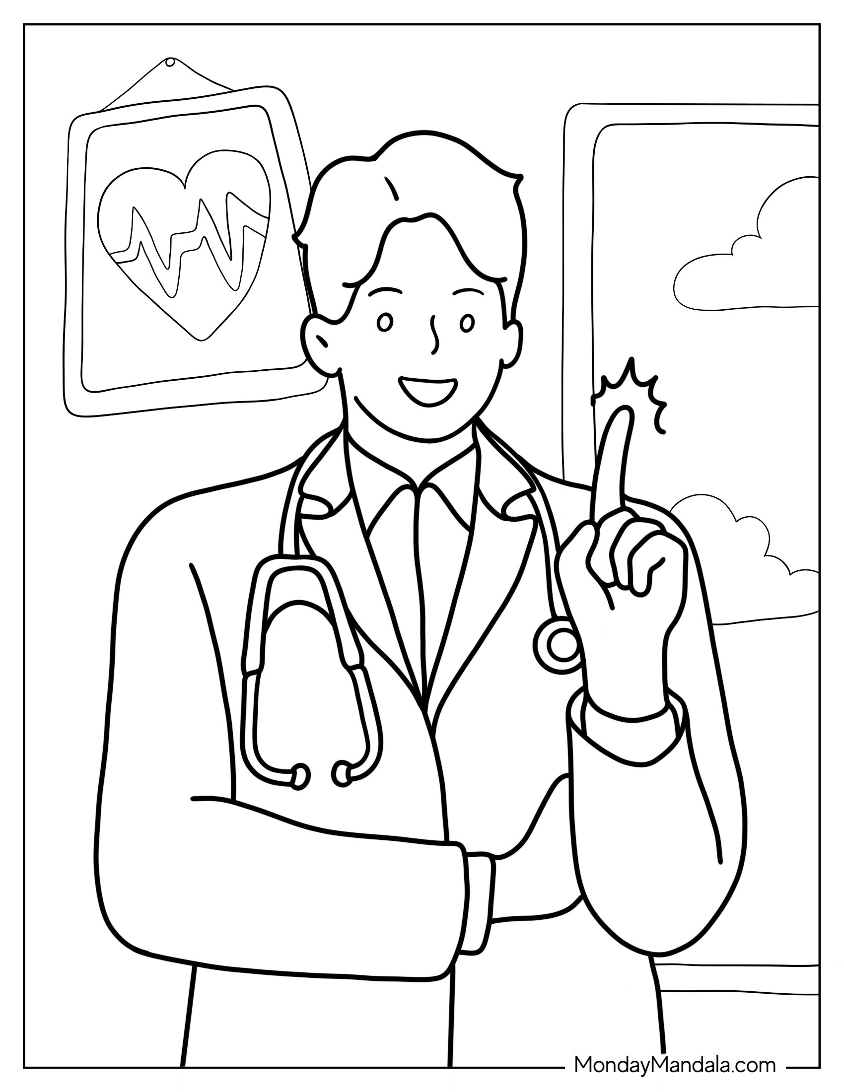 Coloring Page Of Doctor Coming Up With An Idea