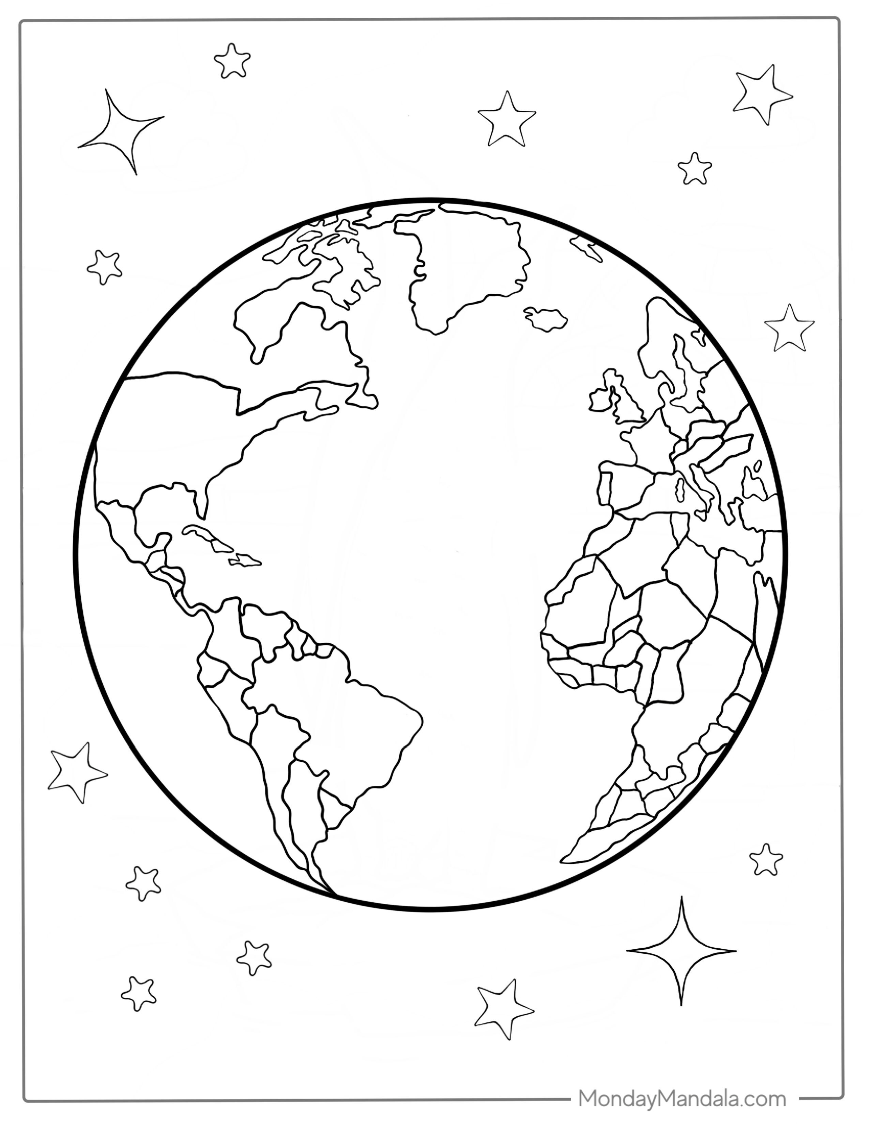 Coloring Page Of Earth With Country Borders