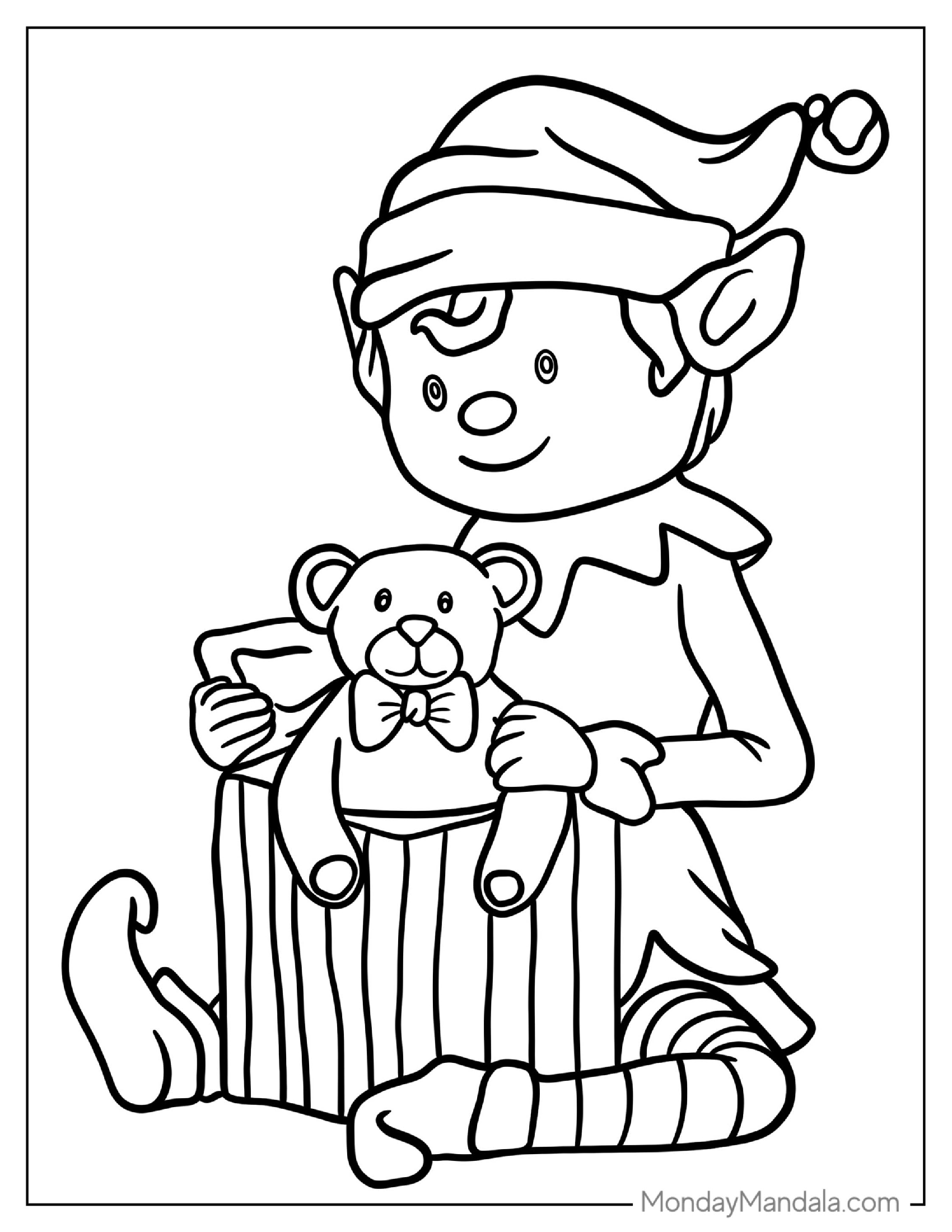 Coloring Page Of Elf Opening Present