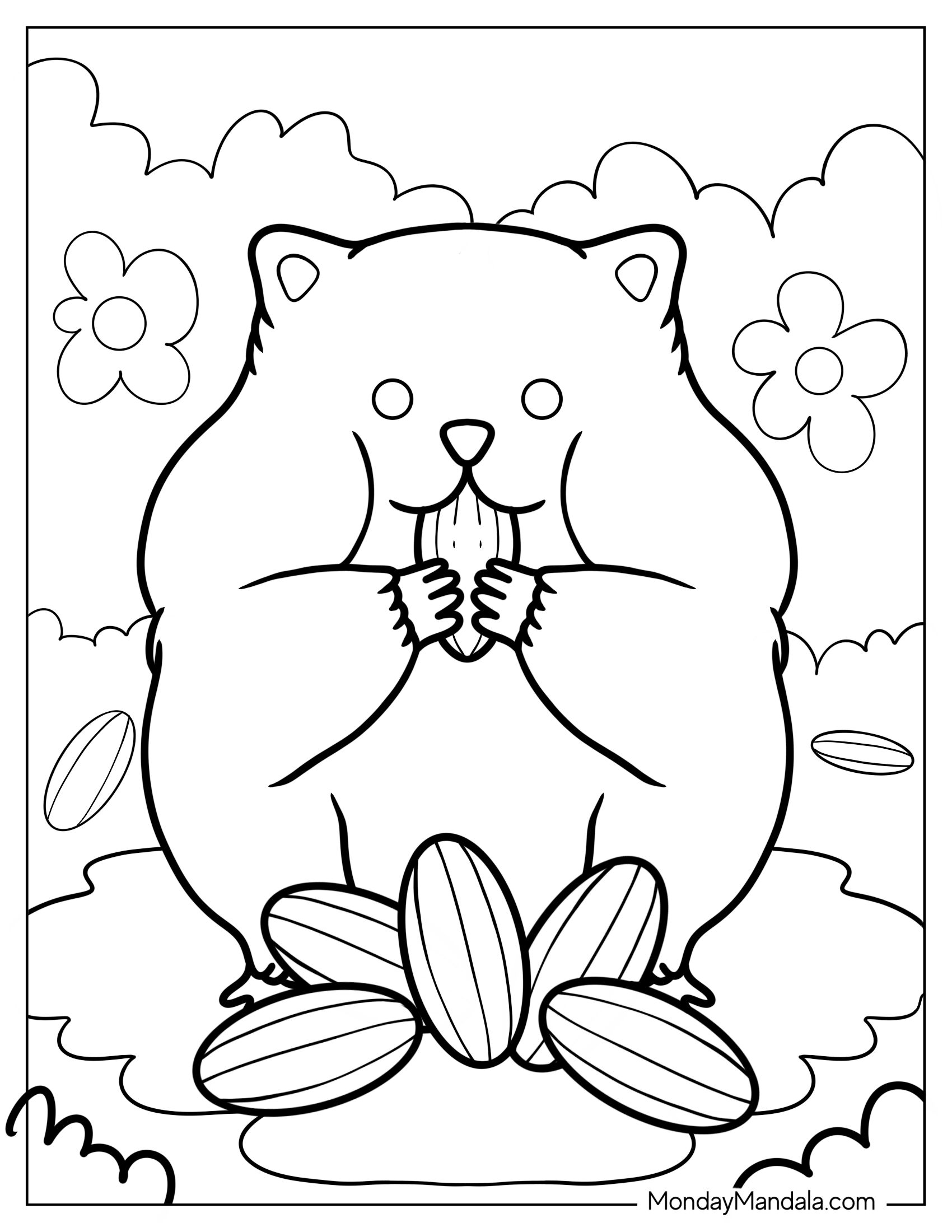 Coloring Page Of Hamster Eating Nut