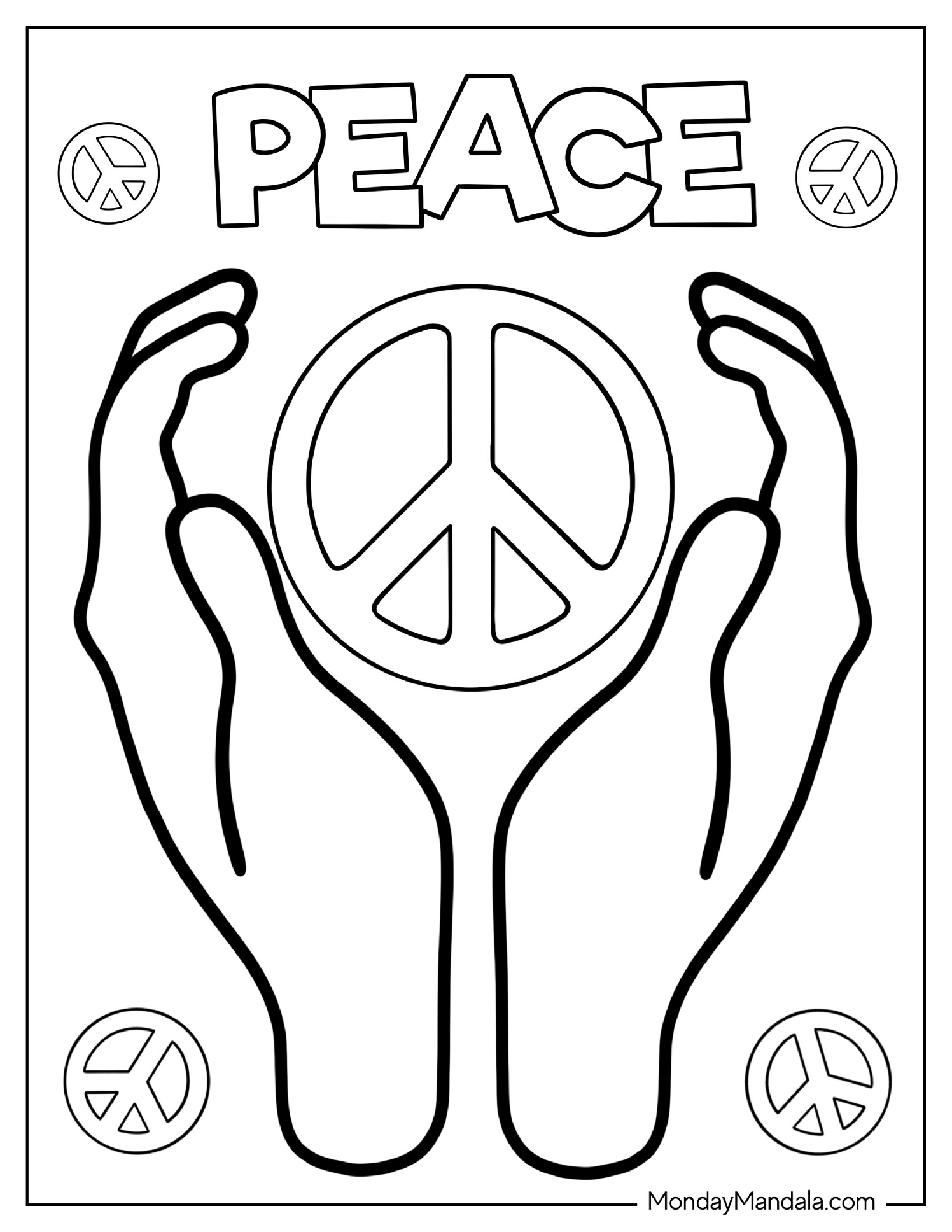 Coloring Page Of Hands Holding Peace Sign