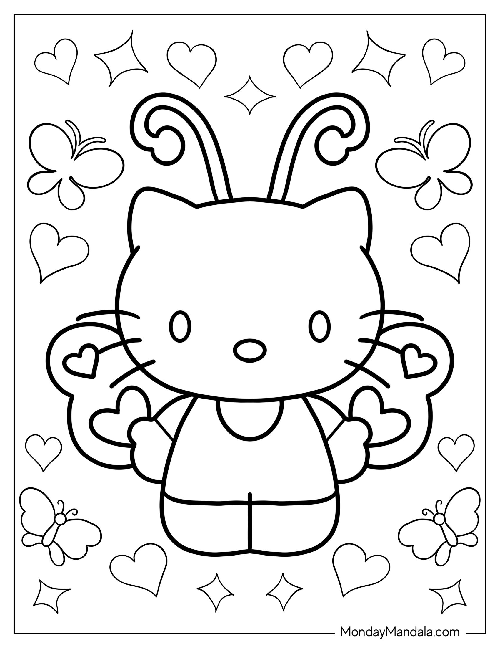 Coloring Page Of Hello Kitty With Butterfly Wings