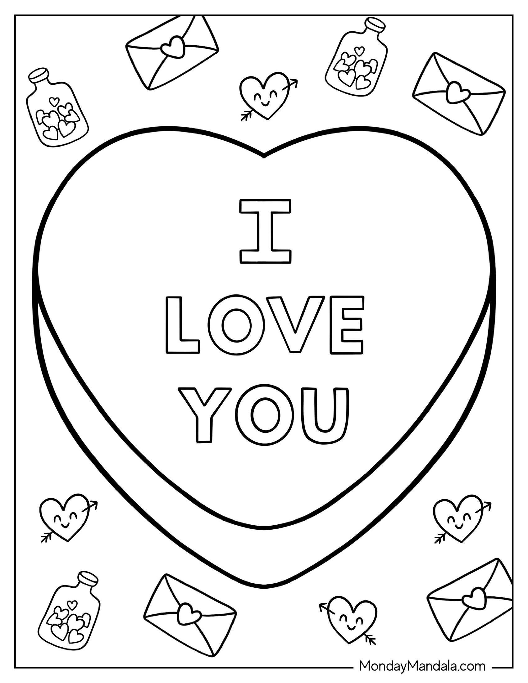 Coloring Page Of I Love You Candy