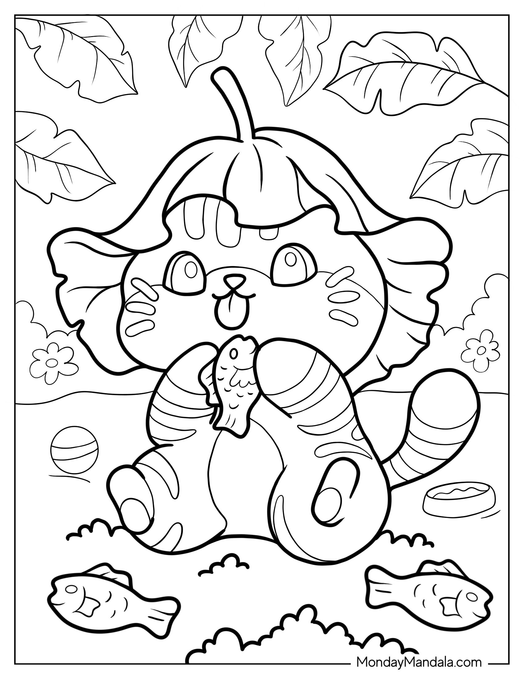 Coloring Page Of Kitten Eating Fish Crackers