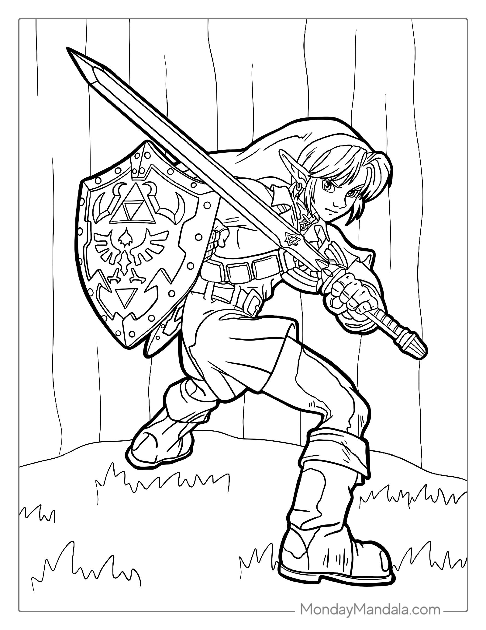 Coloring Page Of Link Holding Sword And Shield