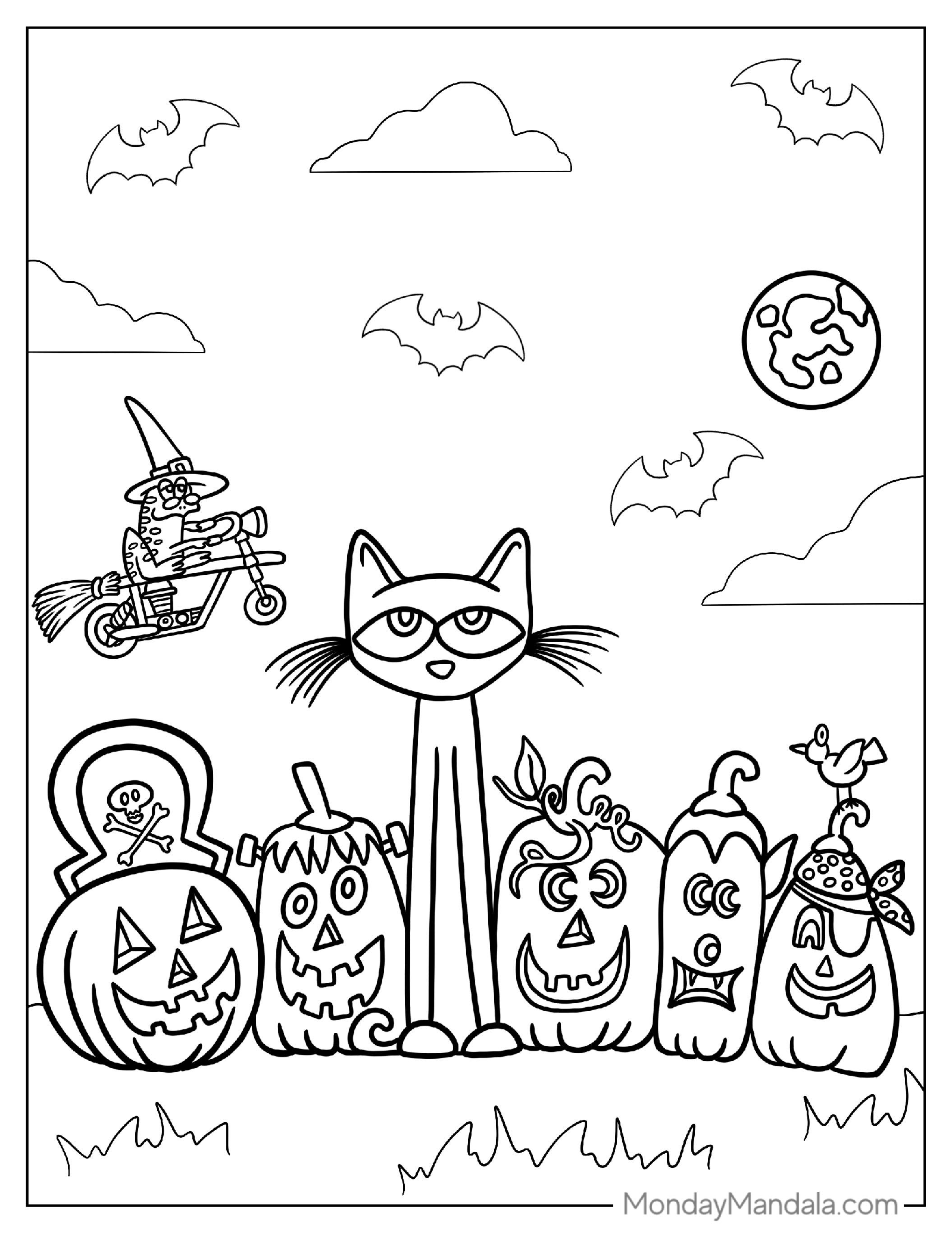 Coloring Page Of Pete The Cat During Halloween