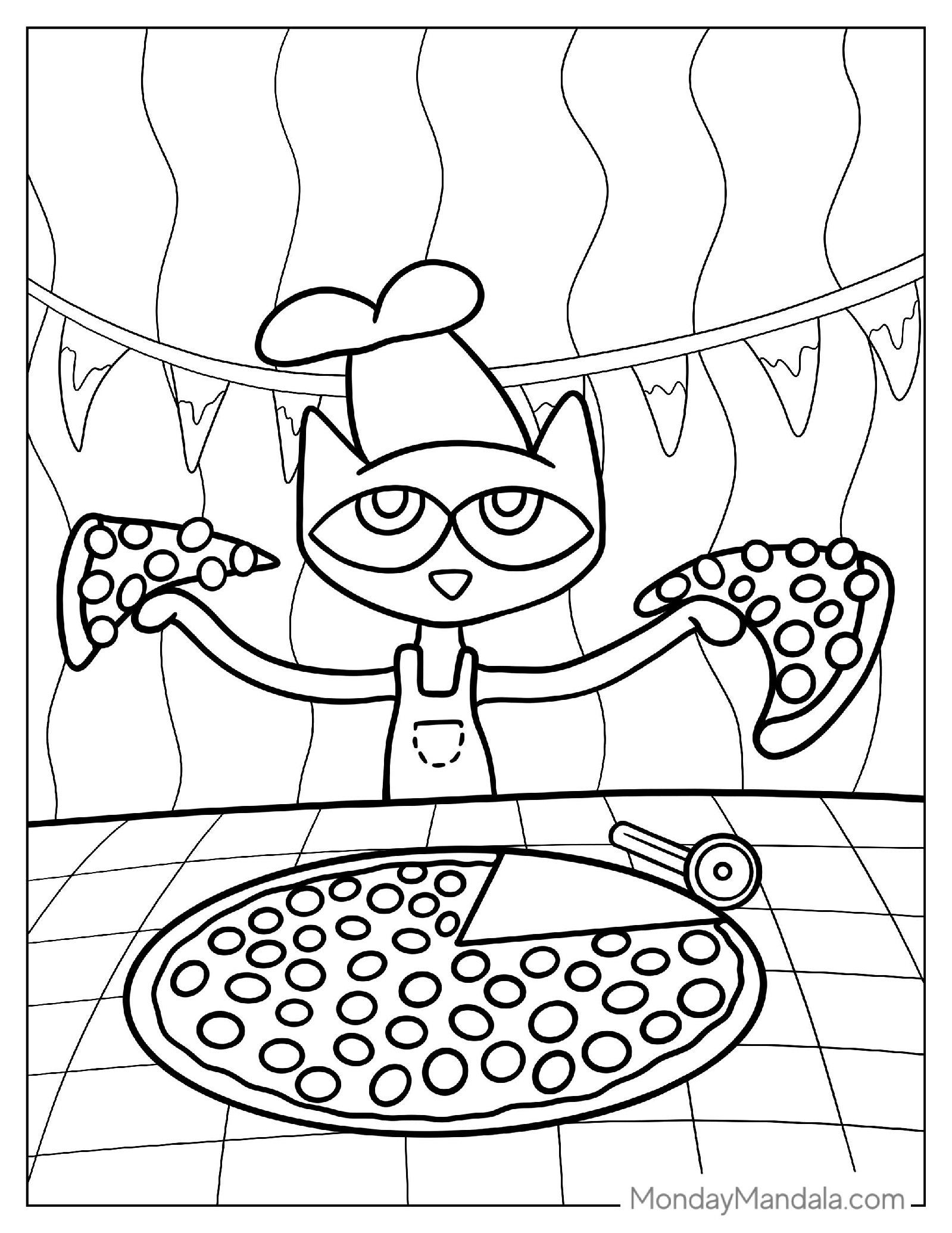 Coloring Page Of Pete The Cat Making Pizza