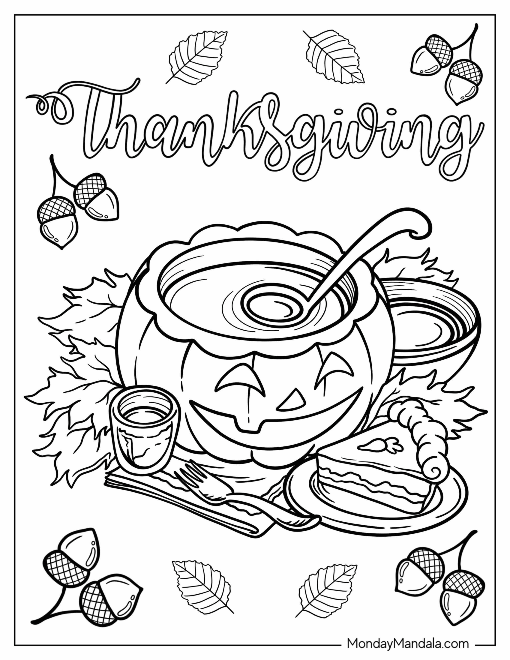 Coloring Page Of Punch In Jack-O-Lantern With Pumpkin Pie Slice