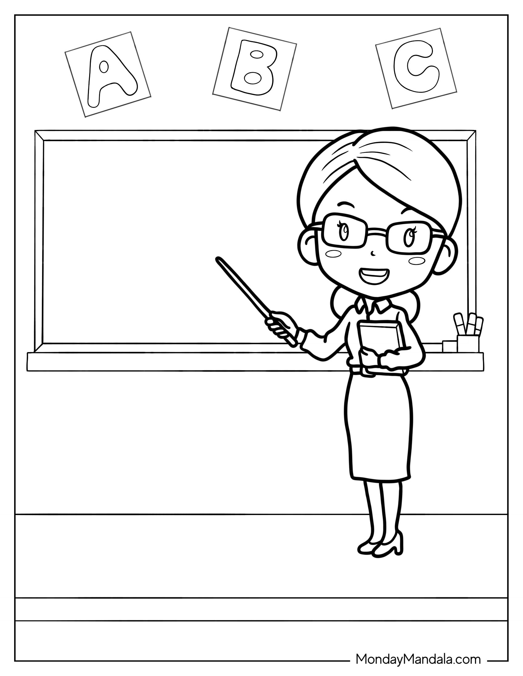 Coloring Page Of Teacher Instructing ABCs