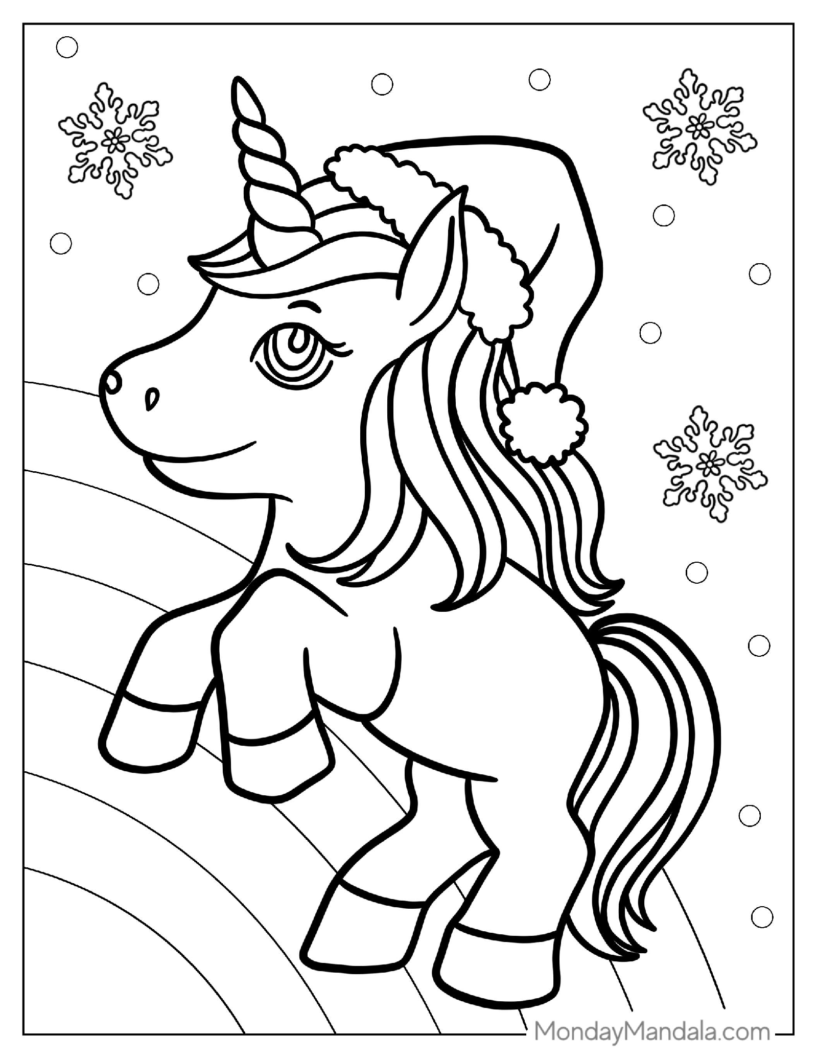 Coloring Page Of a Christmas Unicorn