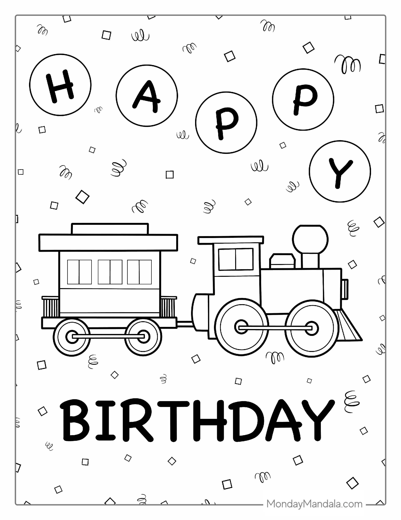 Coloring Page Of a Happy Birthday Train