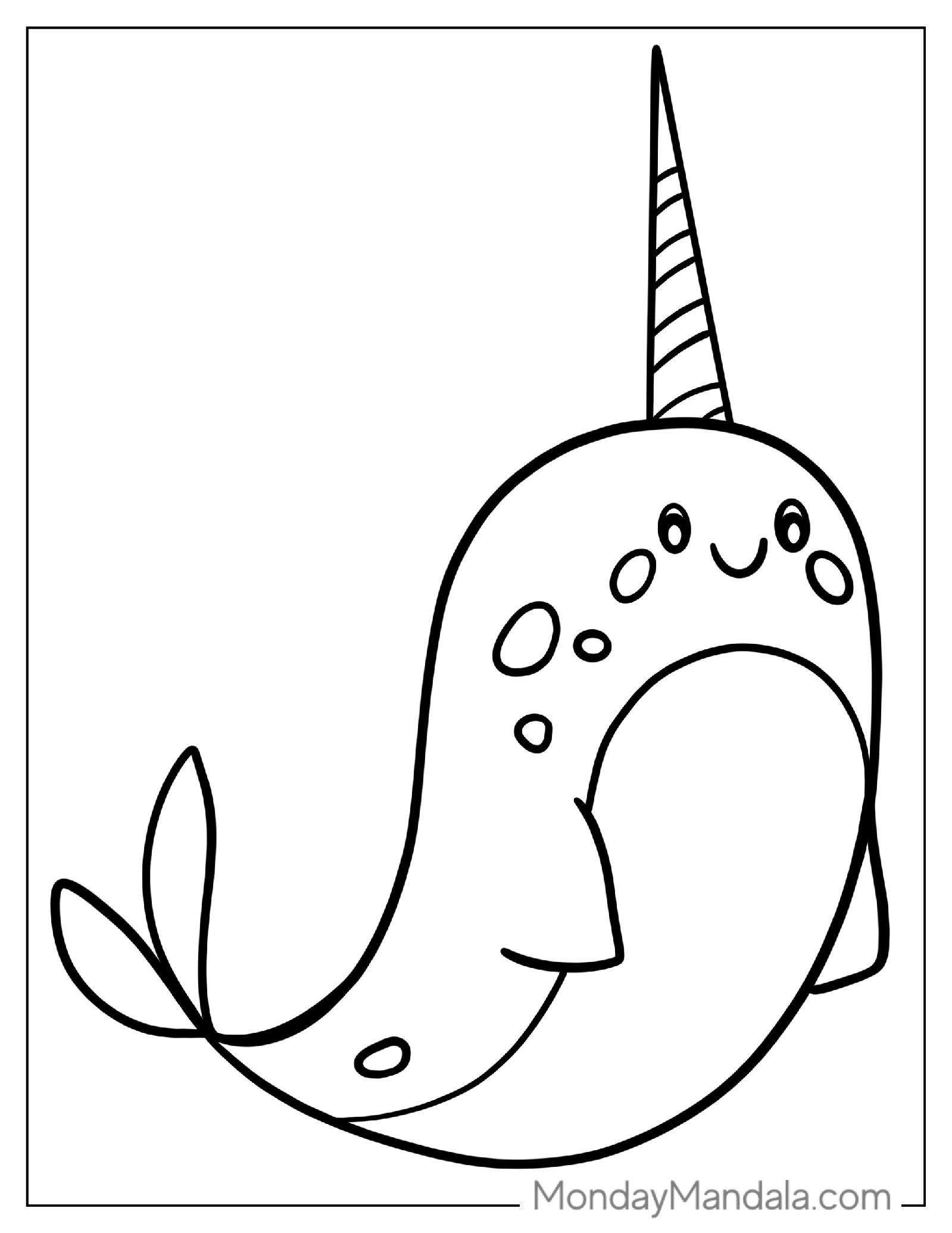 Coloring Page Of a Kawaii Narwhal