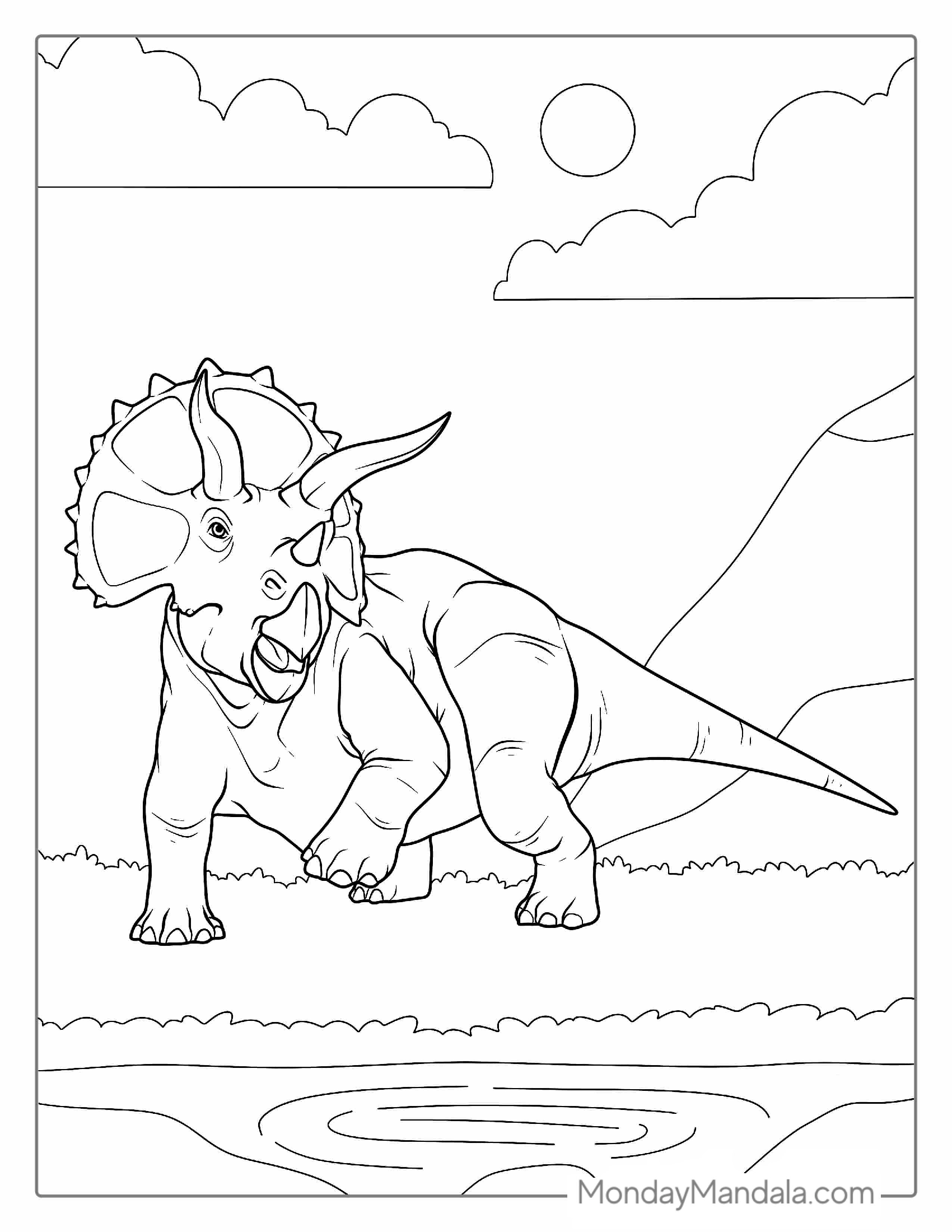 Coloring Page Of a Large Adult Triceratops