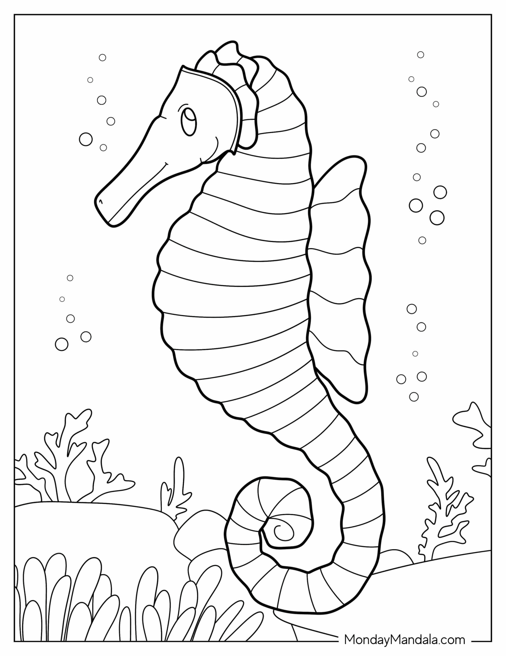 Coloring Page Of a Realistic Looking Seahorse