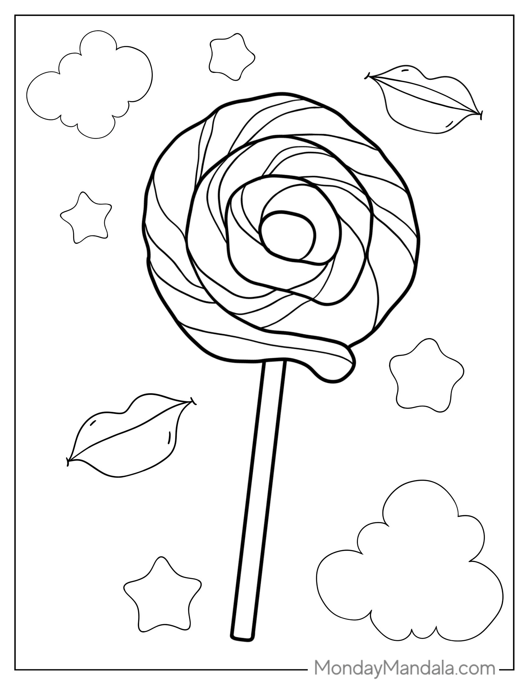 Coloring Page Of a Swirled Lollipop