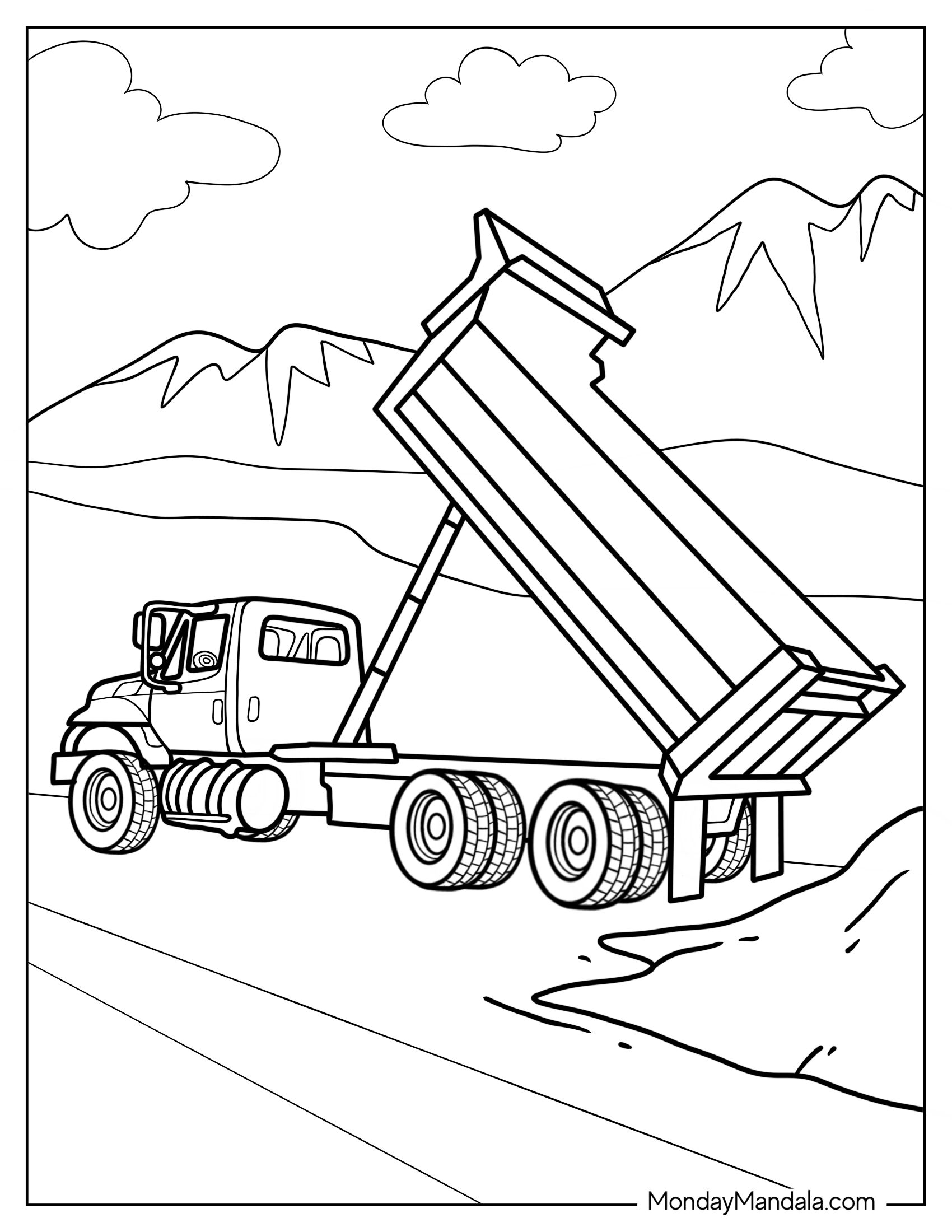 Coloring Page Of a Truck Dumping Dirt