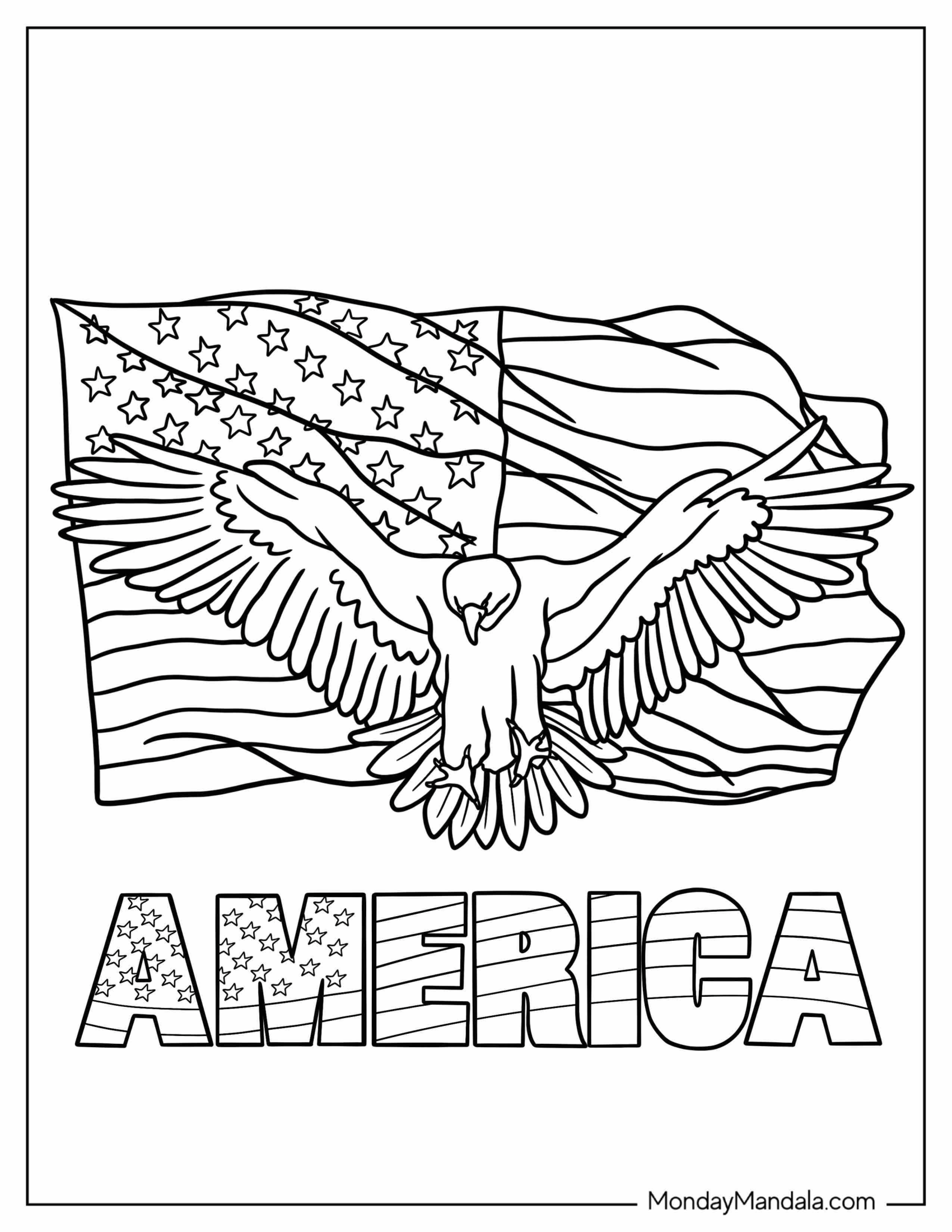 Coloring Page of American Flag With Eagle