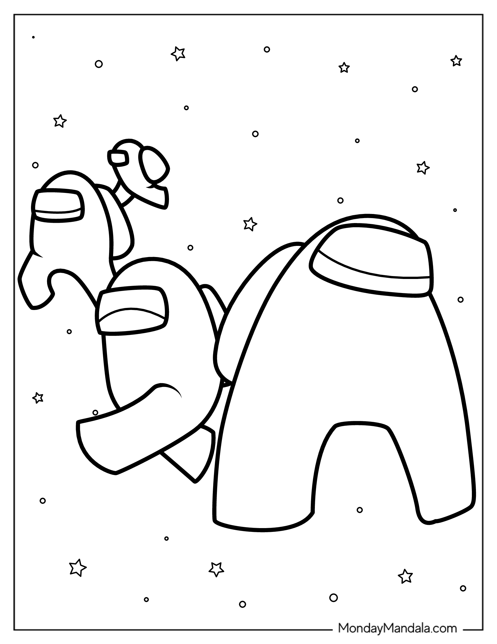 Coloring Page of Crewmates in Space