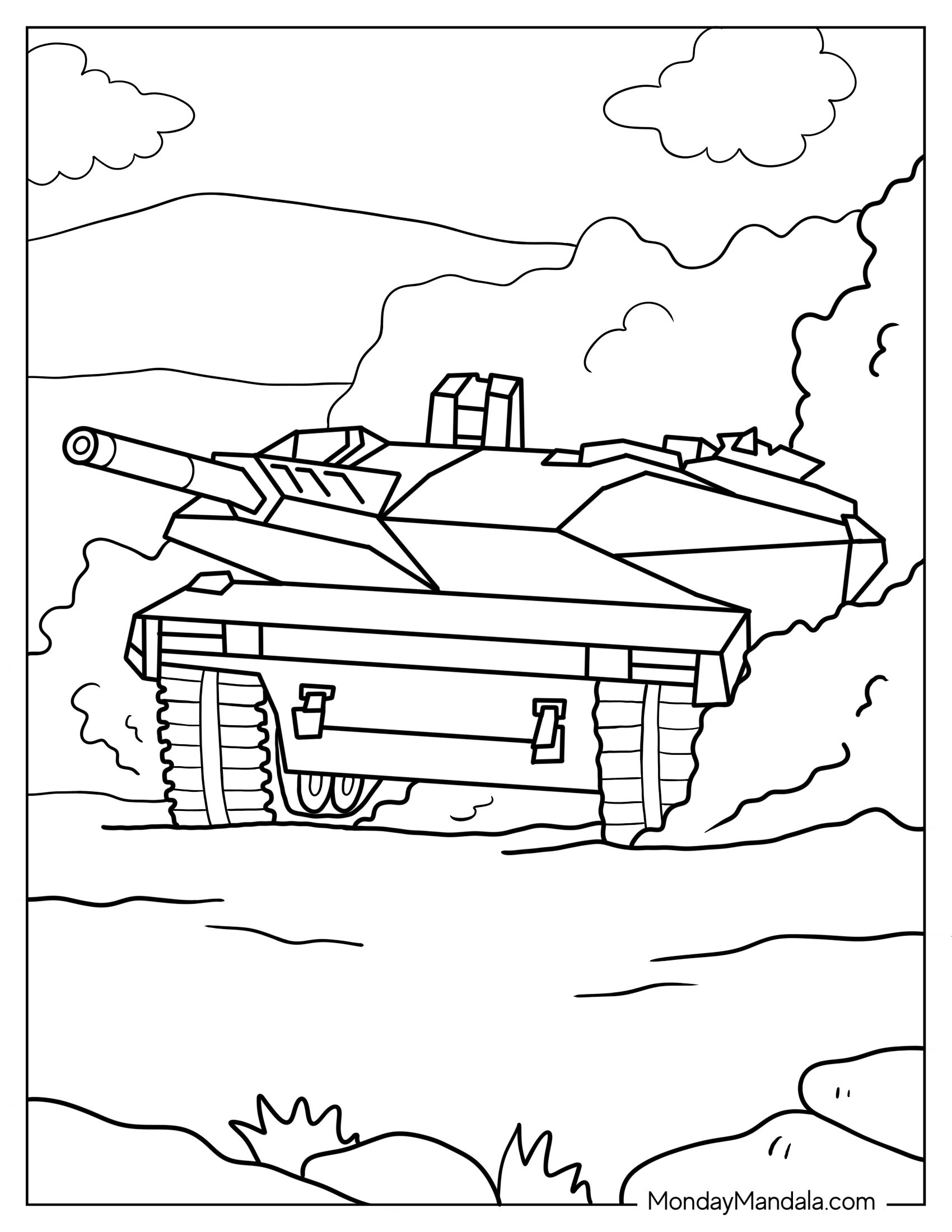 Coloring Page of Panther KF51 Main Battle Tank With Smoke