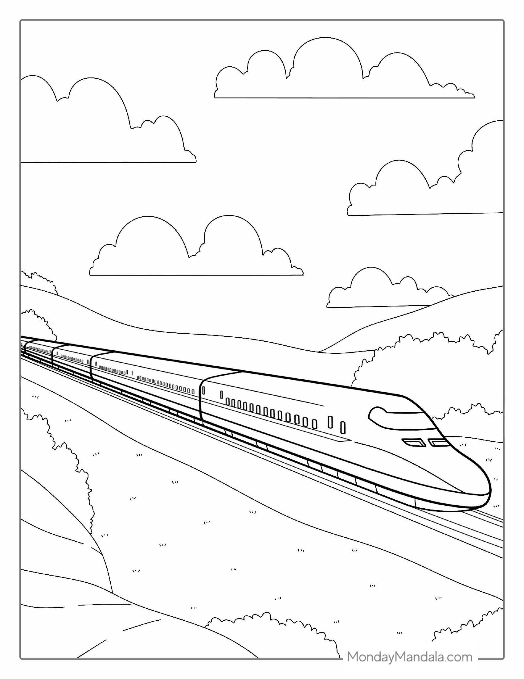 Coloring Picture Of a Passenger Bullet Train