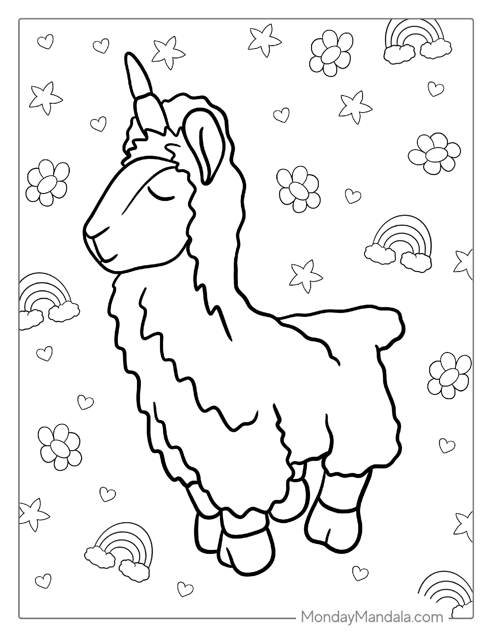 Coloring Picture Of a Unicorn Llama