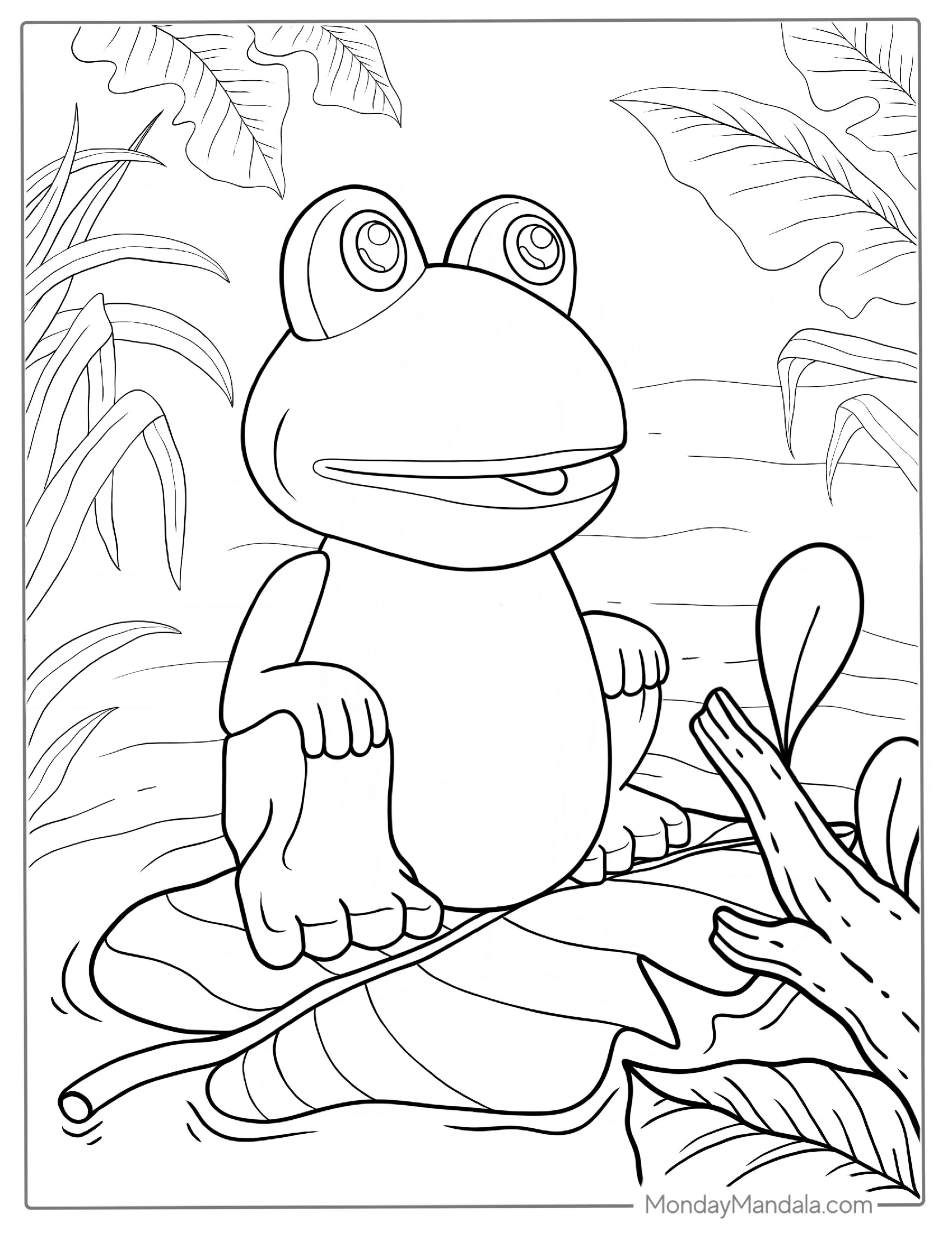 Coloring Sheet Of Cartoon Frog In Pond